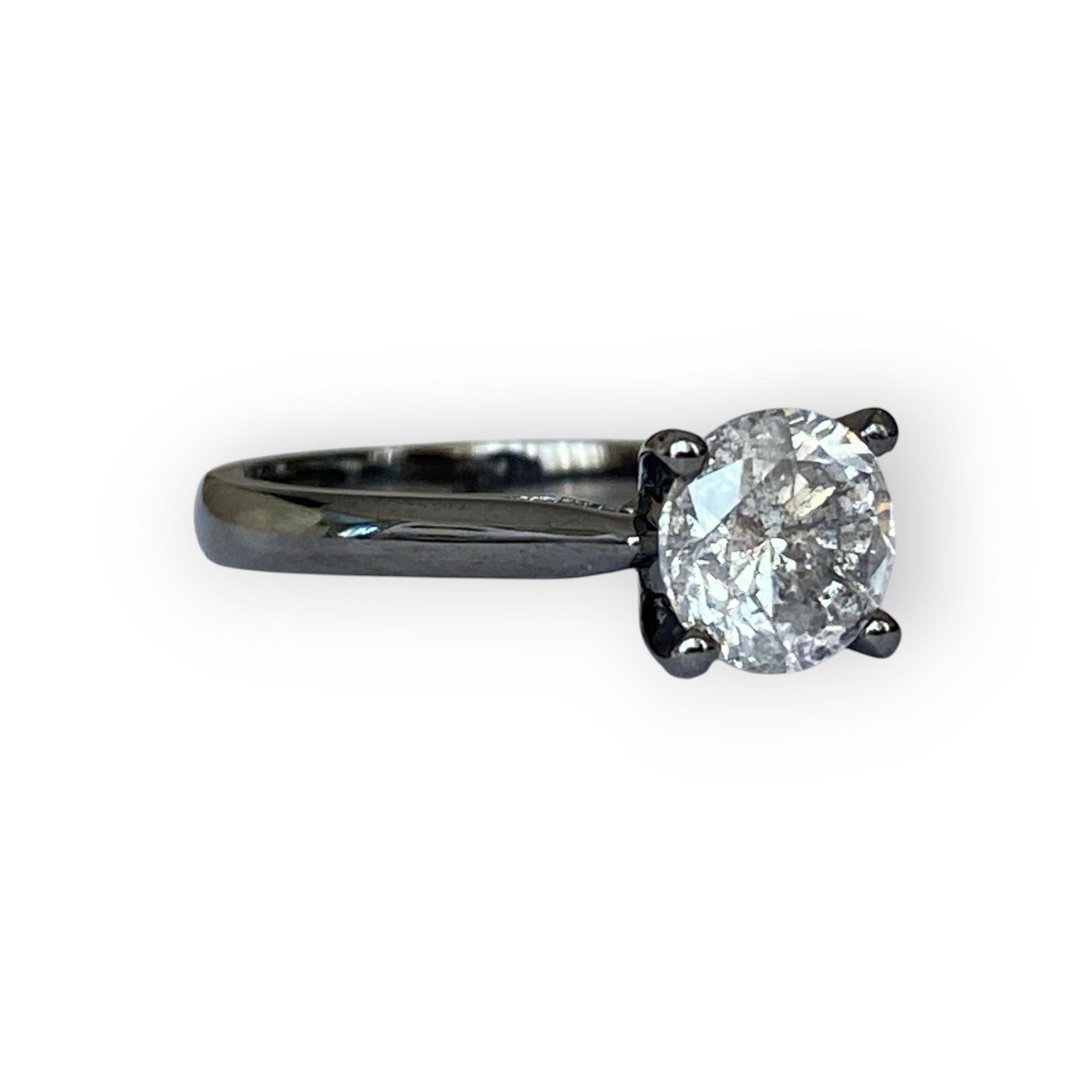 18K White Gold Black Rhodium Solitaire Ring with 1.66 Ct Salt & Pepper Diamond