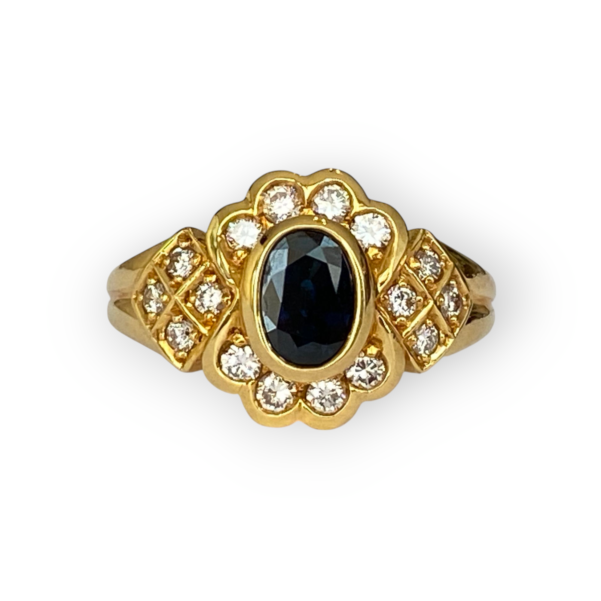 18K Yellow Gold Engagement Ring with 1.00 Ct Sapphire & Diamonds