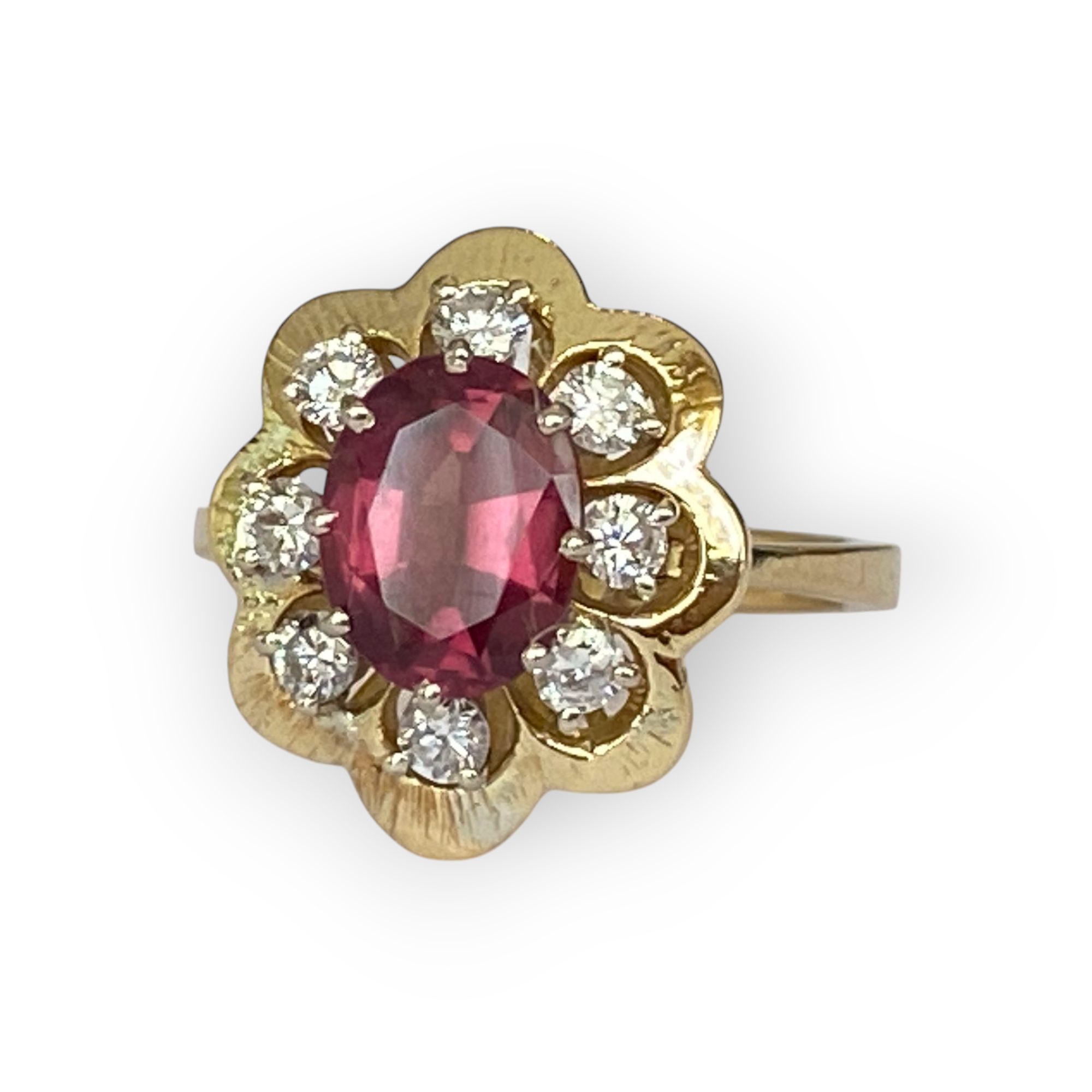 18K Yellow Gold Cocktail Ring with 1.80 Ct Garnet & Diamonds