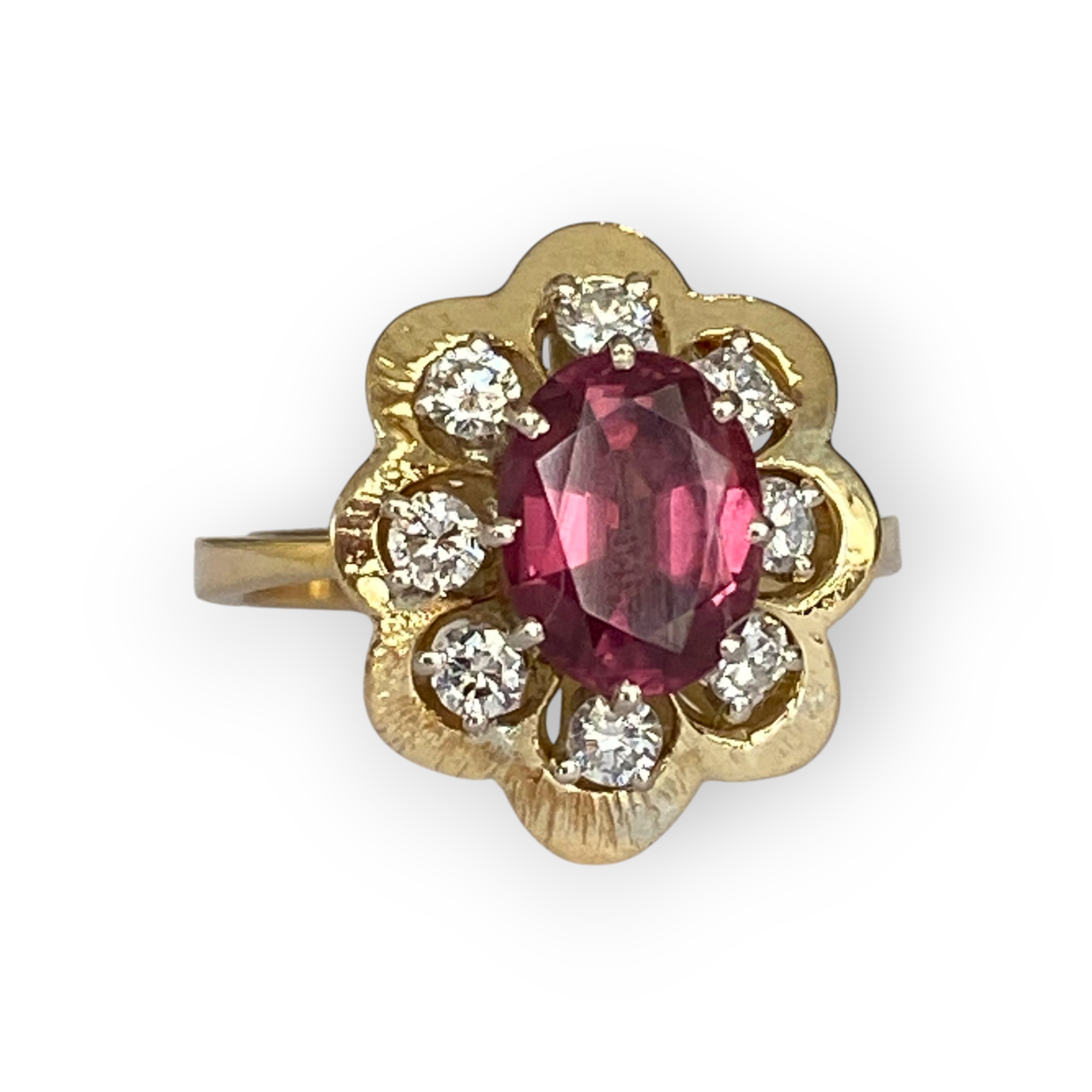 18K Yellow Gold Cocktail Ring with 1.80 Ct Garnet & Diamonds