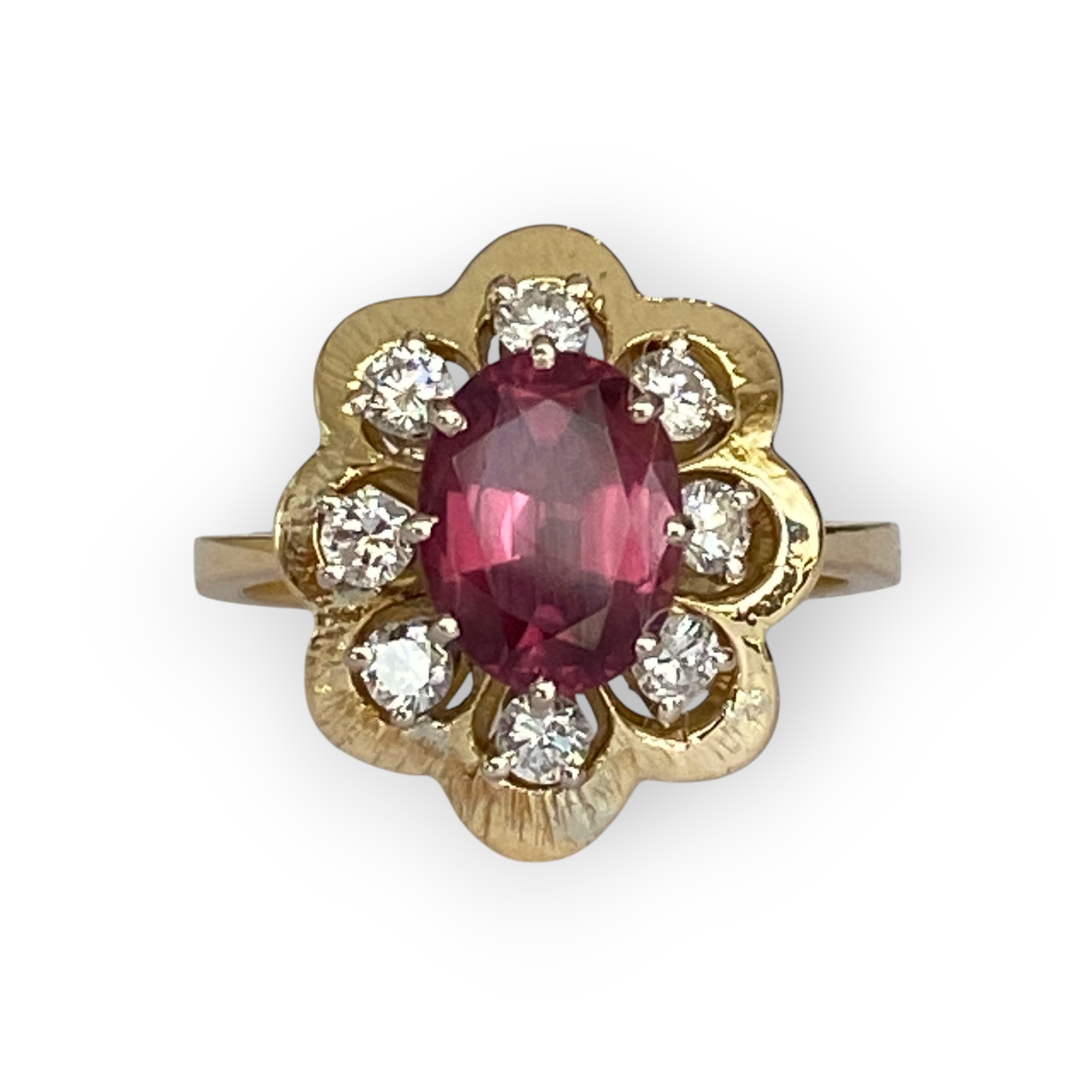 18K Yellow Gold Cocktail Ring with 1.80 Ct Garnet & Diamonds