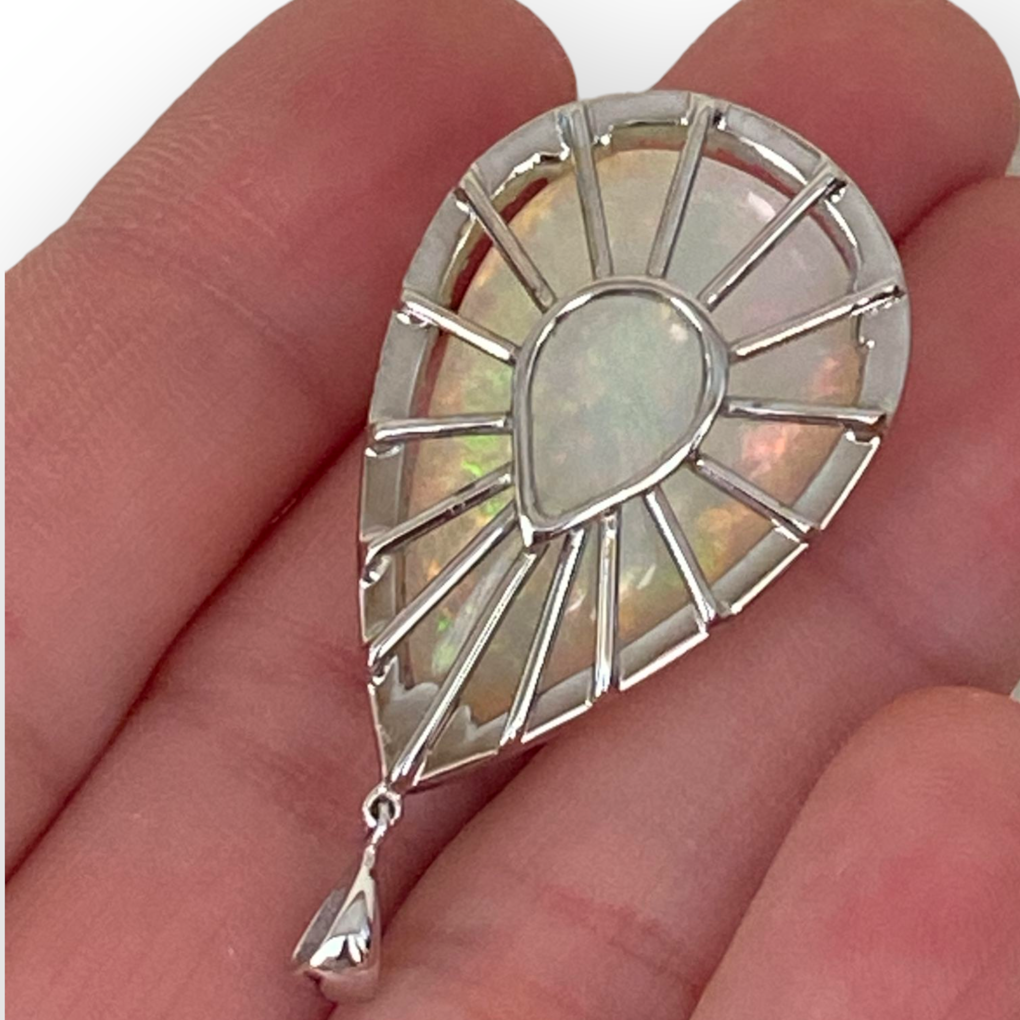 Exquisite 18.22ct White Opal & Diamond Pendant in 18K White Gold