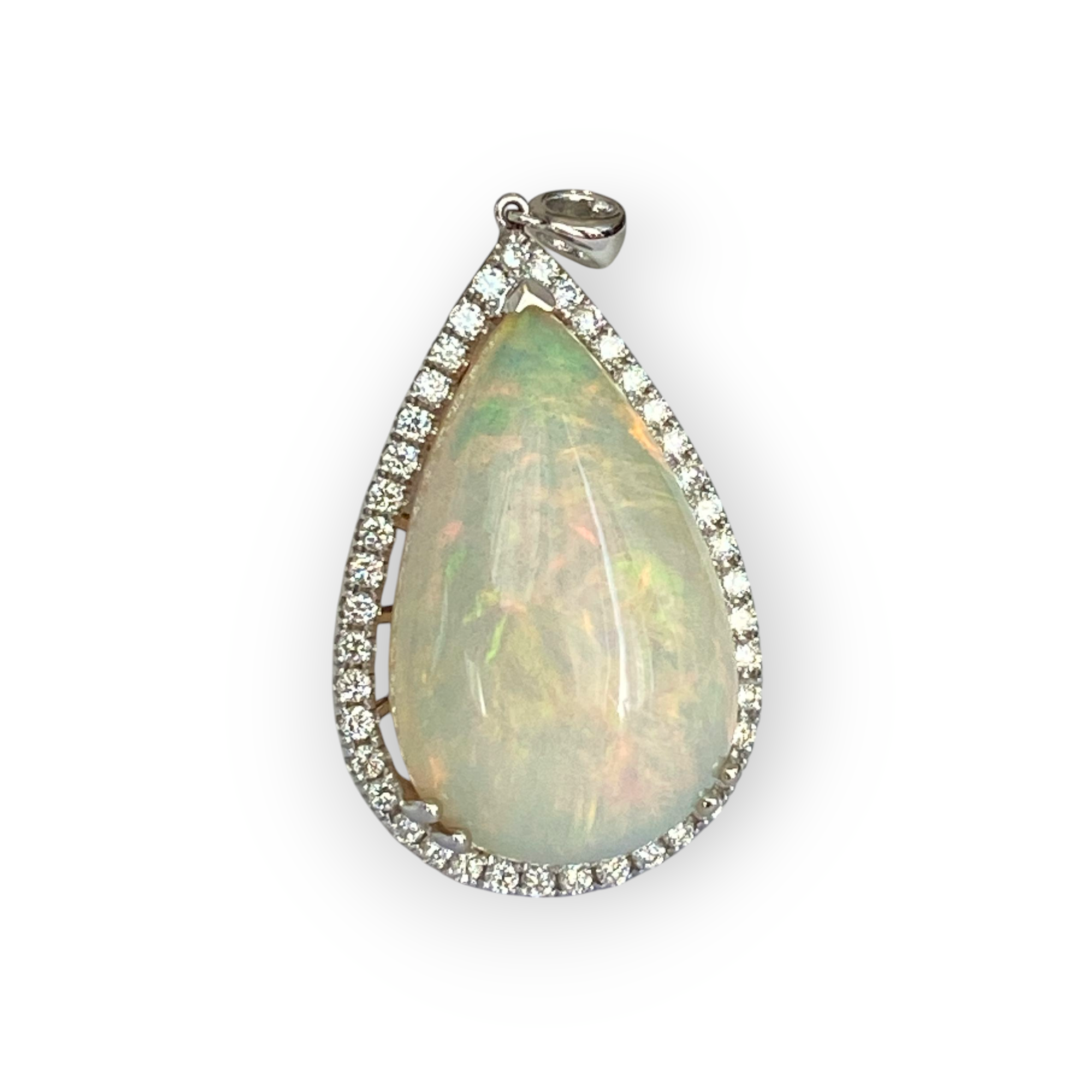 Exquisite 18.22ct White Opal & Diamond Pendant in 18K White Gold