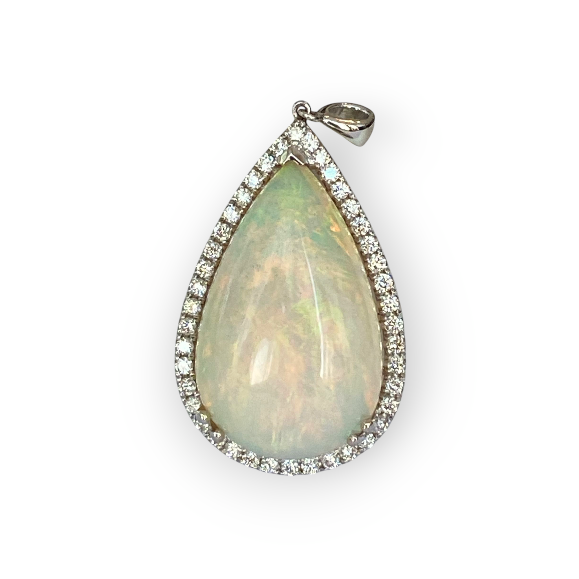 Exquisite 18.22ct White Opal & Diamond Pendant in 18K White Gold