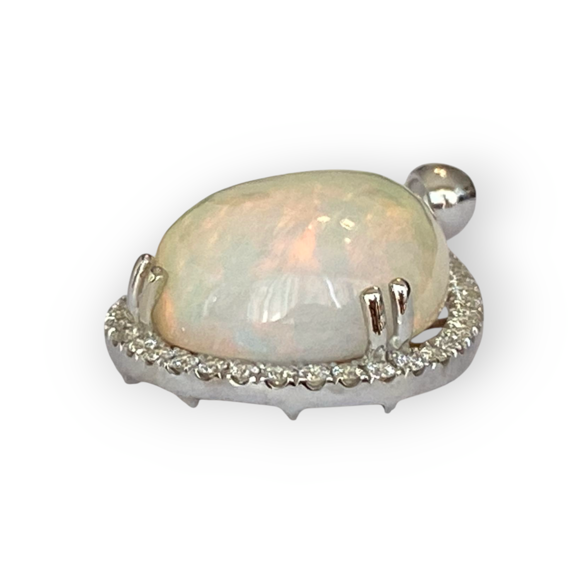 Exquisite 18.22ct White Opal & Diamond Pendant in 18K White Gold