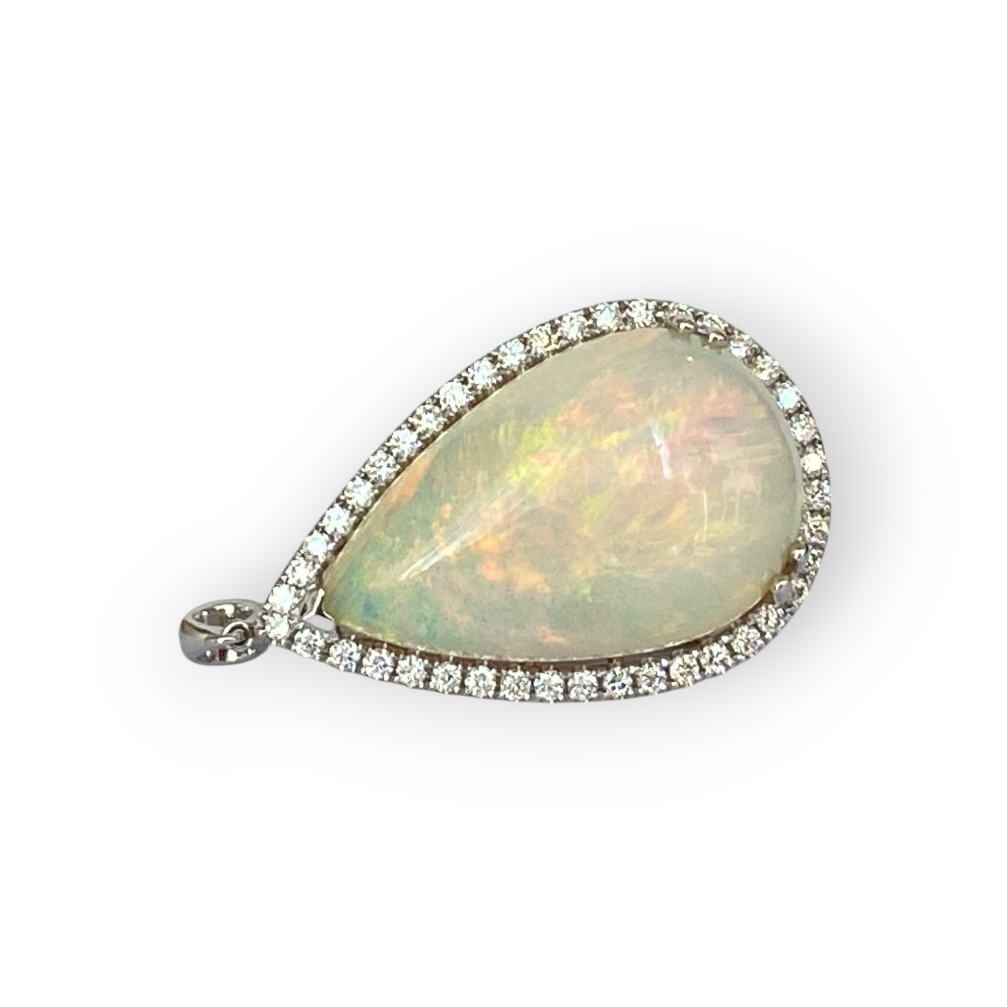 Exquisite 18.22ct White Opal & Diamond Pendant in 18K White Gold