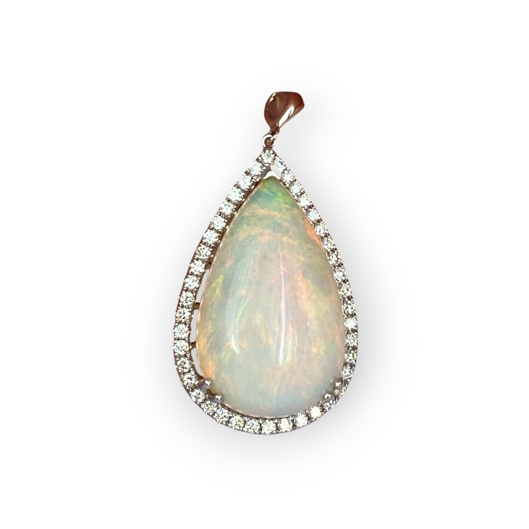 Exquisite 18.22ct White Opal & Diamond Pendant in 18K White Gold