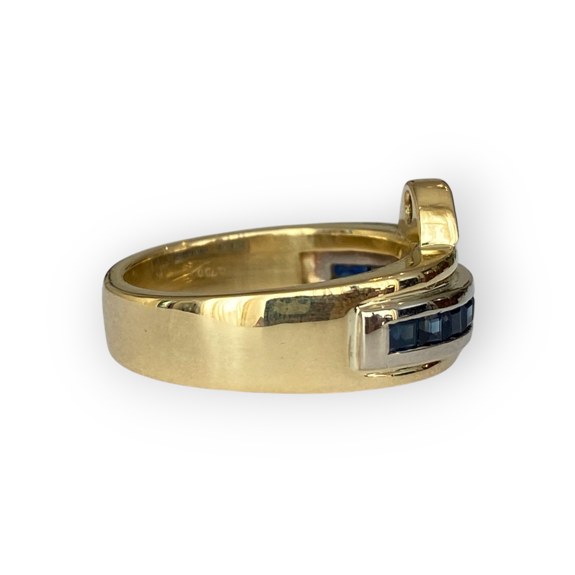 18K Yellow Gold Band Ring with Sapphires & Diamond