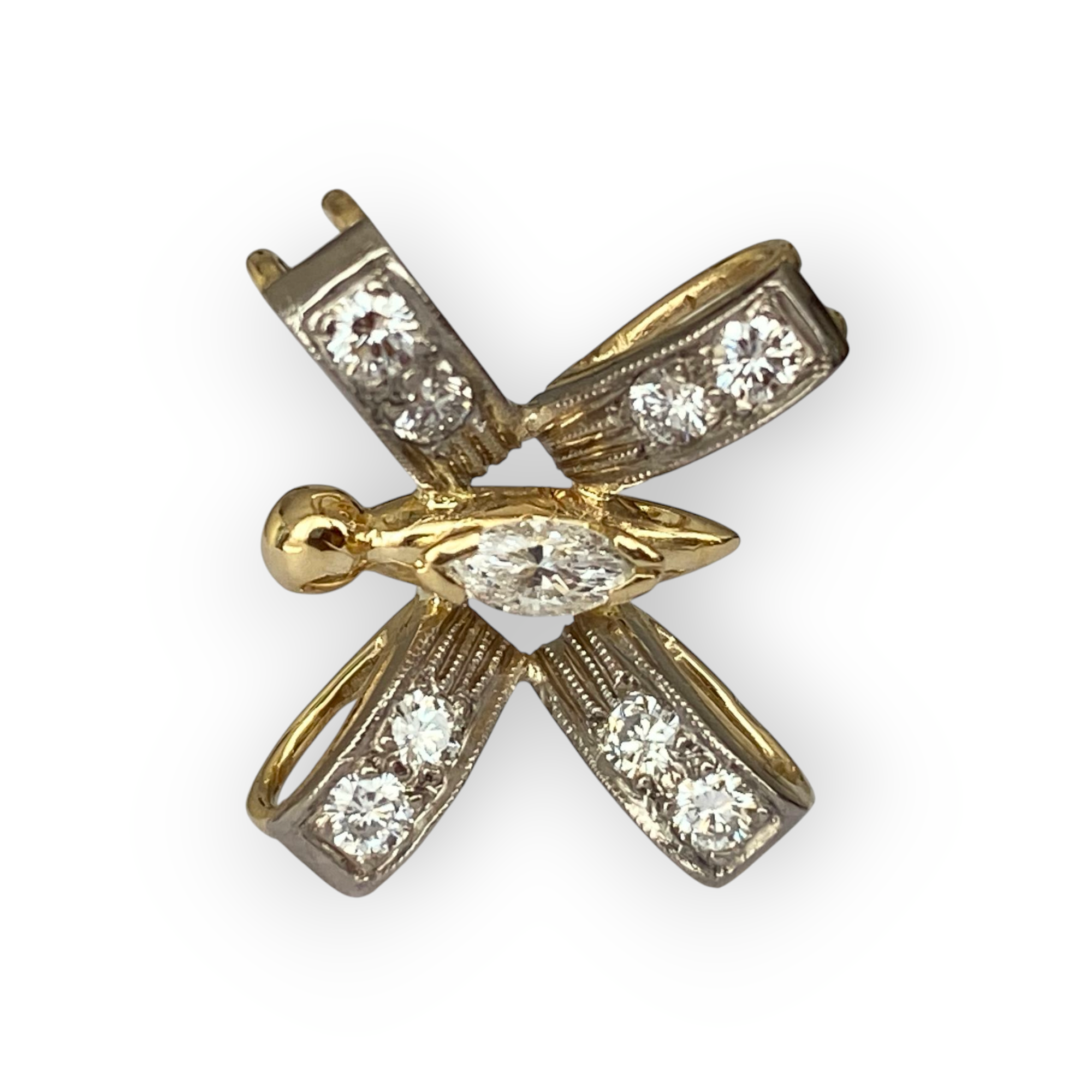 Vintage 18K White & Yellow Gold Butterfly Diamond Pendant