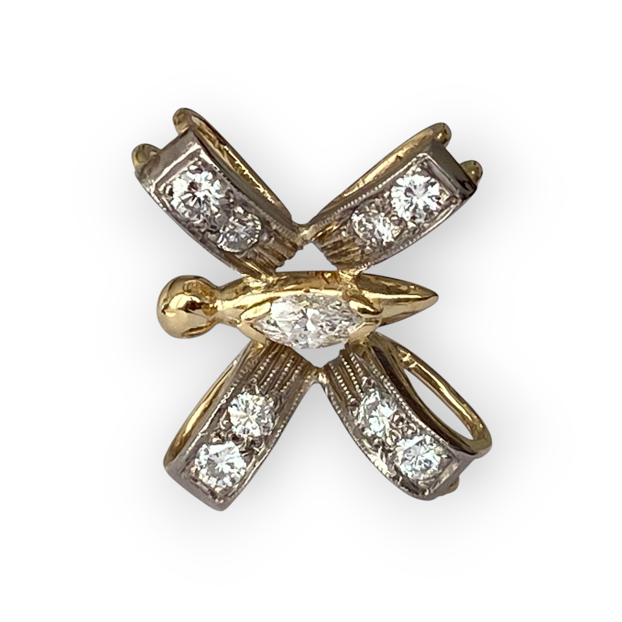 Vintage 18K White & Yellow Gold Butterfly Diamond Pendant