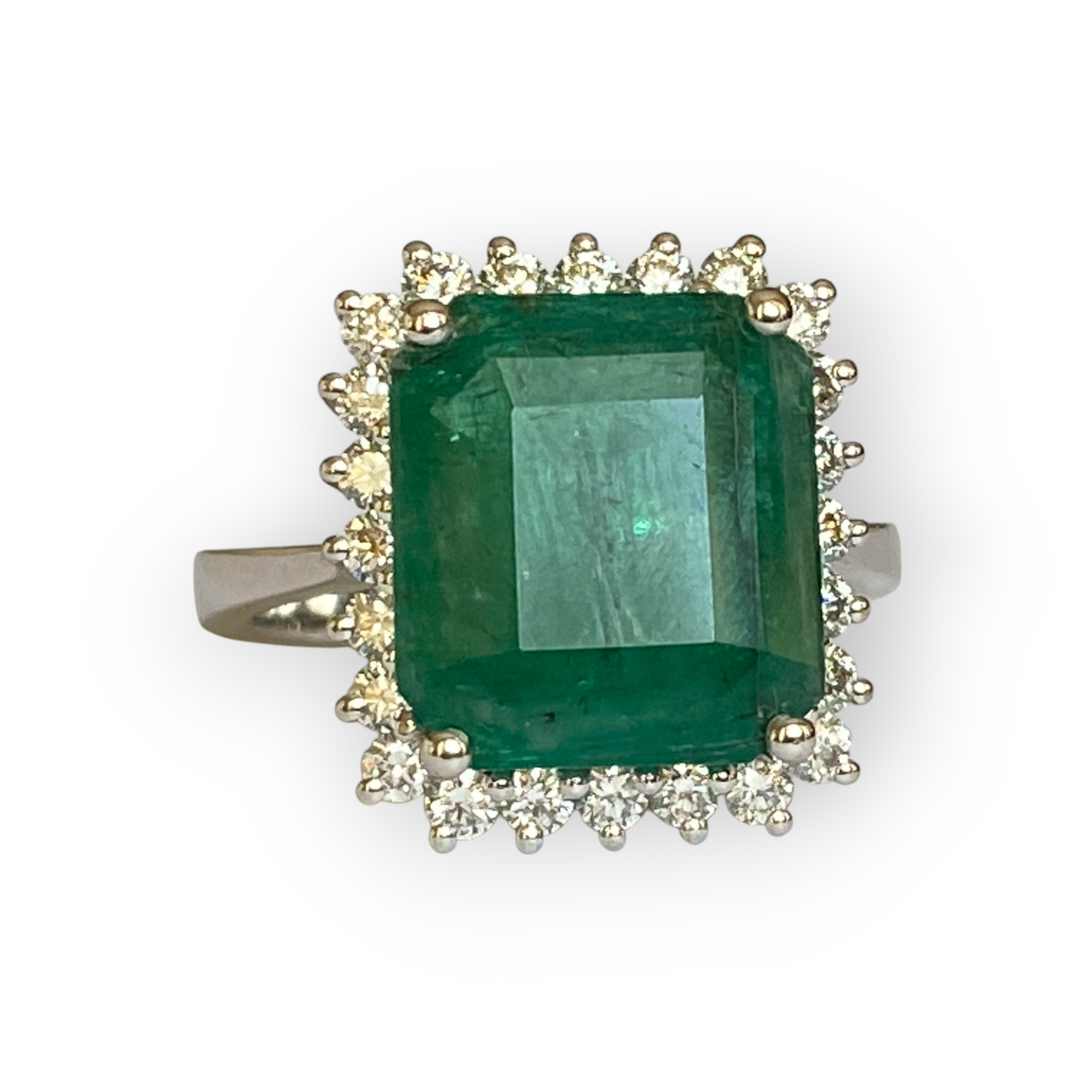 Certified 6.11 Carat Emerald & Diamond Cocktail Ring in 18K White Gold