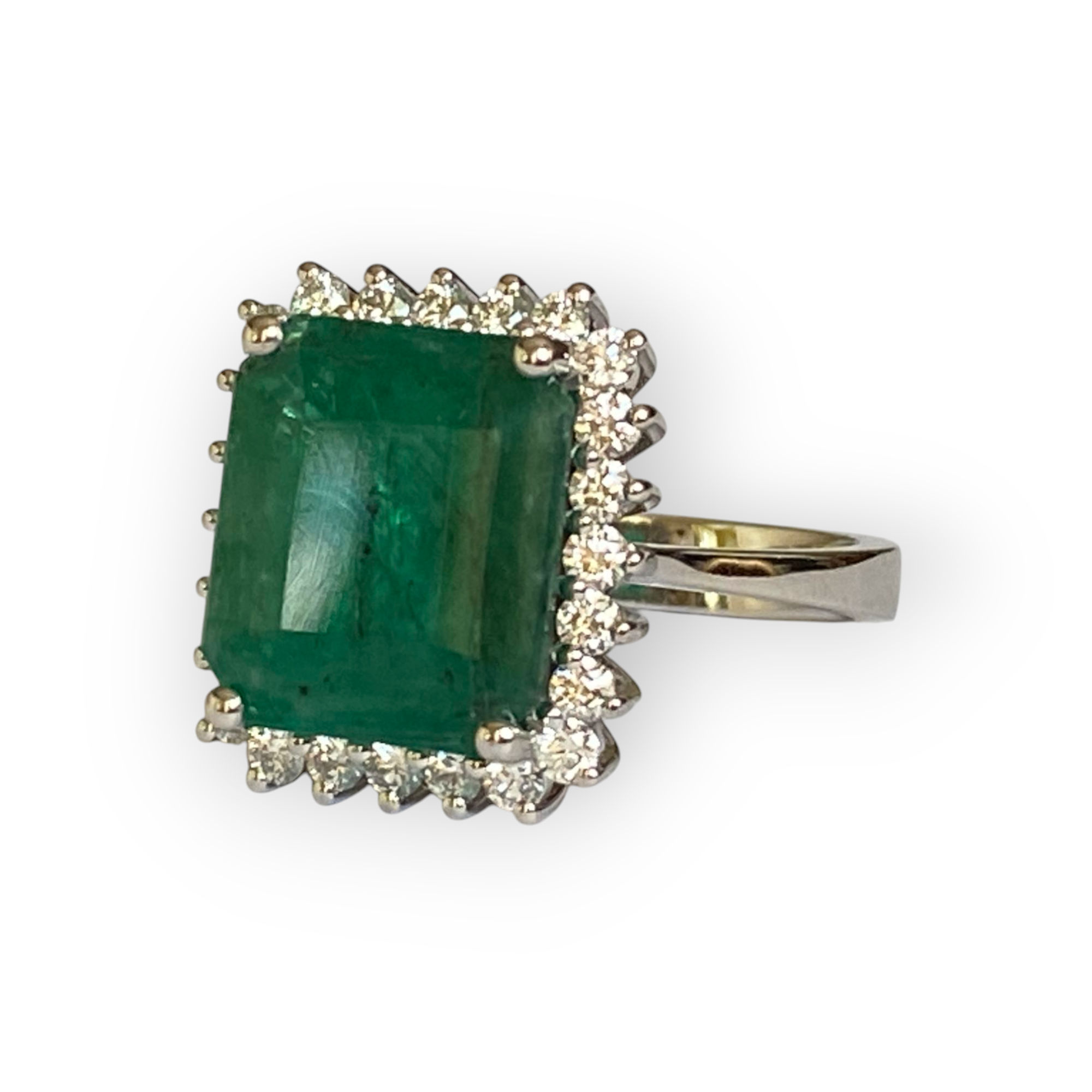 Certified 6.11 Carat Emerald & Diamond Cocktail Ring in 18K White Gold
