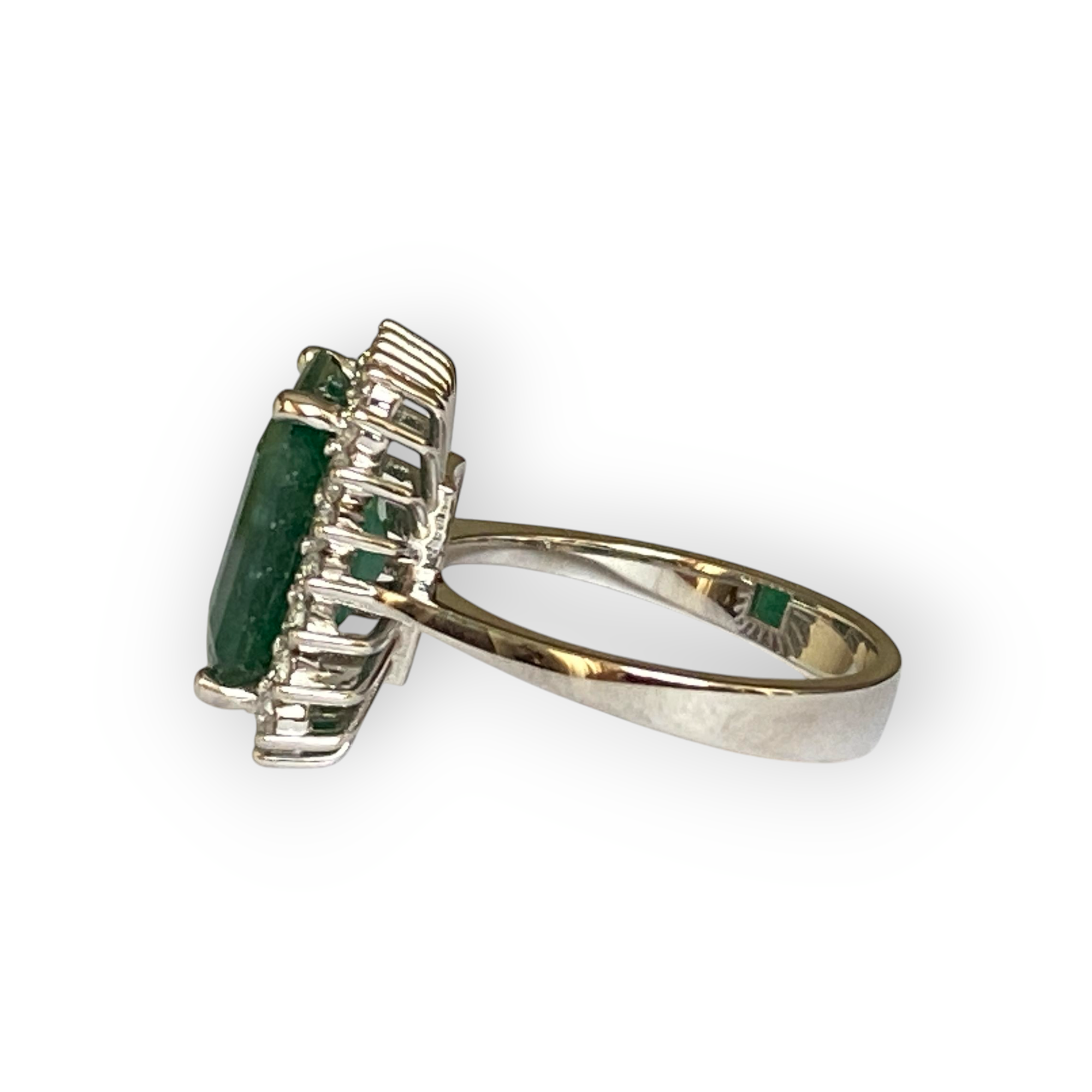 Certified 6.11 Carat Emerald & Diamond Cocktail Ring in 18K White Gold