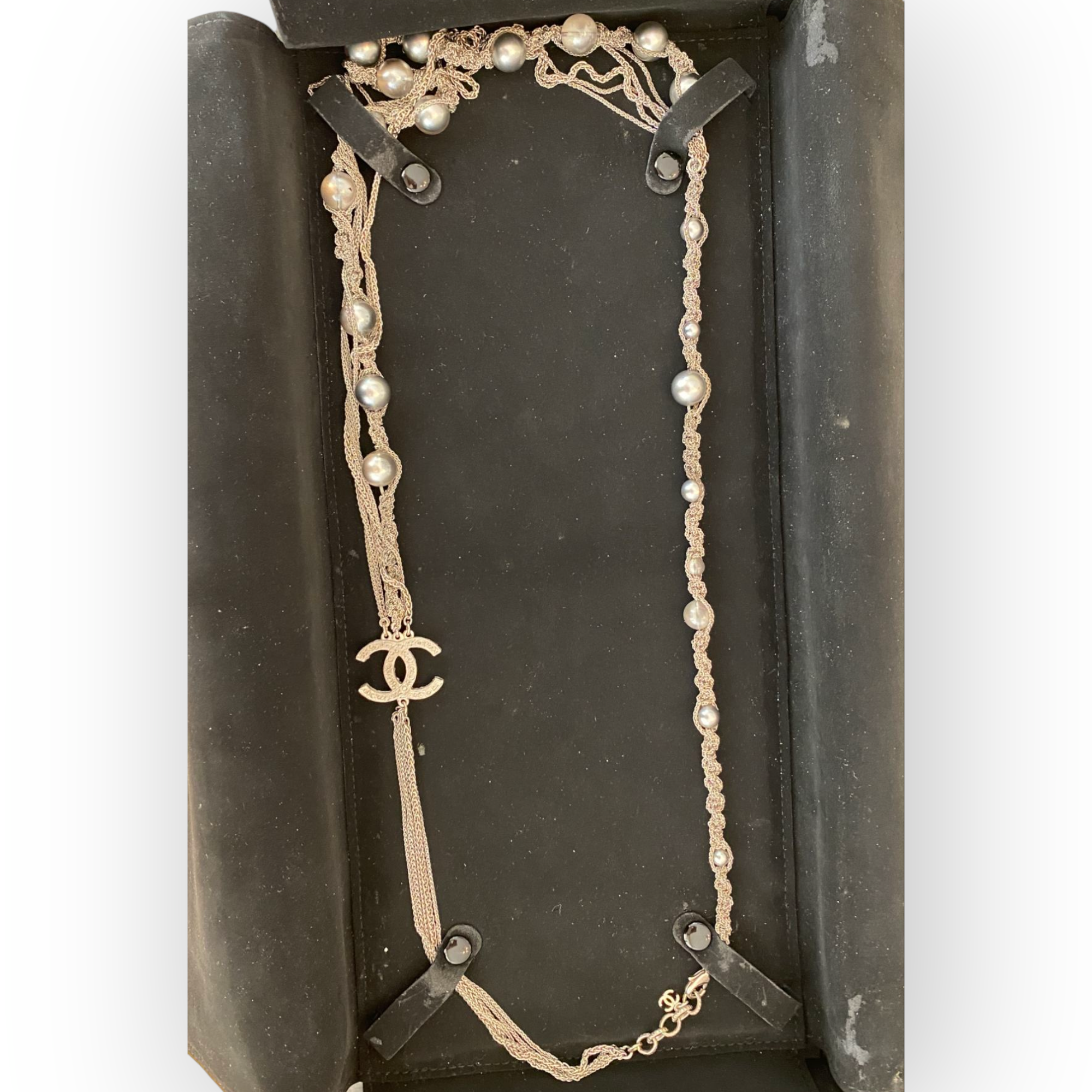 Chanel CC Choker Necklace – Metal with Faux Tahiti Pearls & Beads