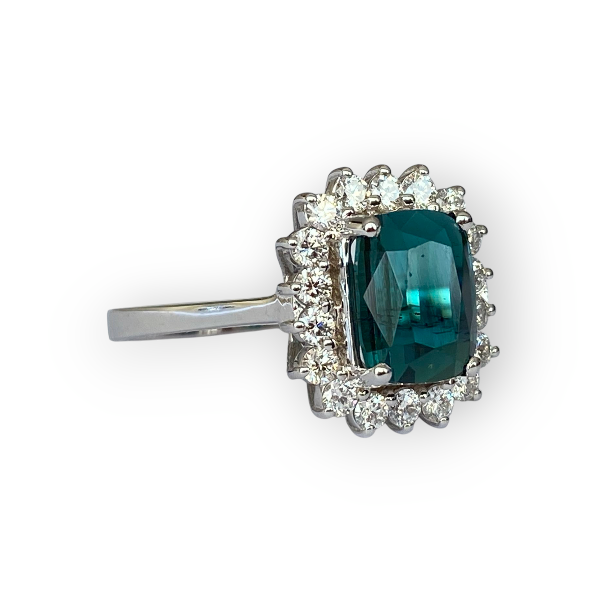 Certified 2.00 Carat Lagoon Tourmaline & Diamond Cocktail Ring in 18 kt white gold