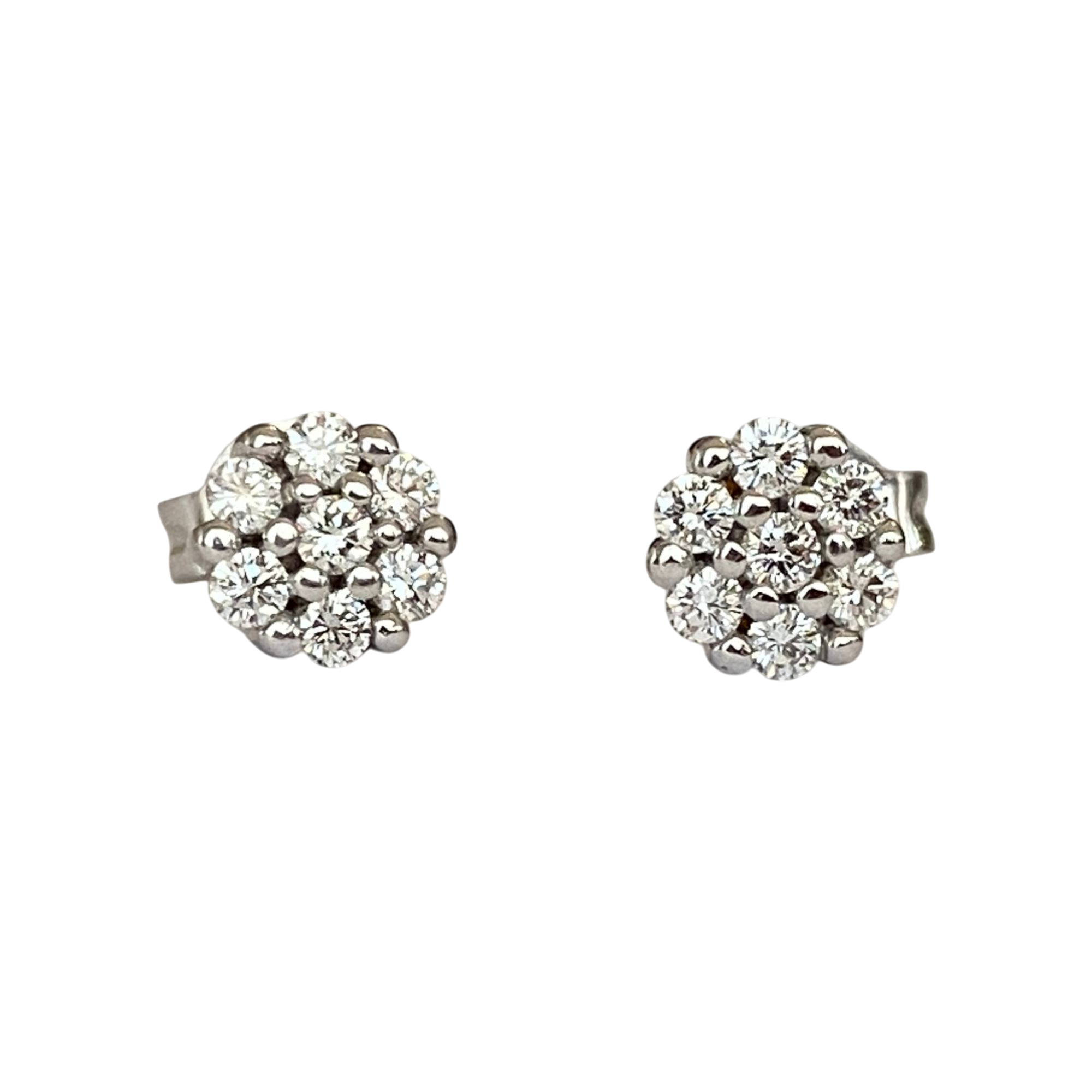 Vintage White Gold Rosette Diamond Earrings – A Timeless Elegance