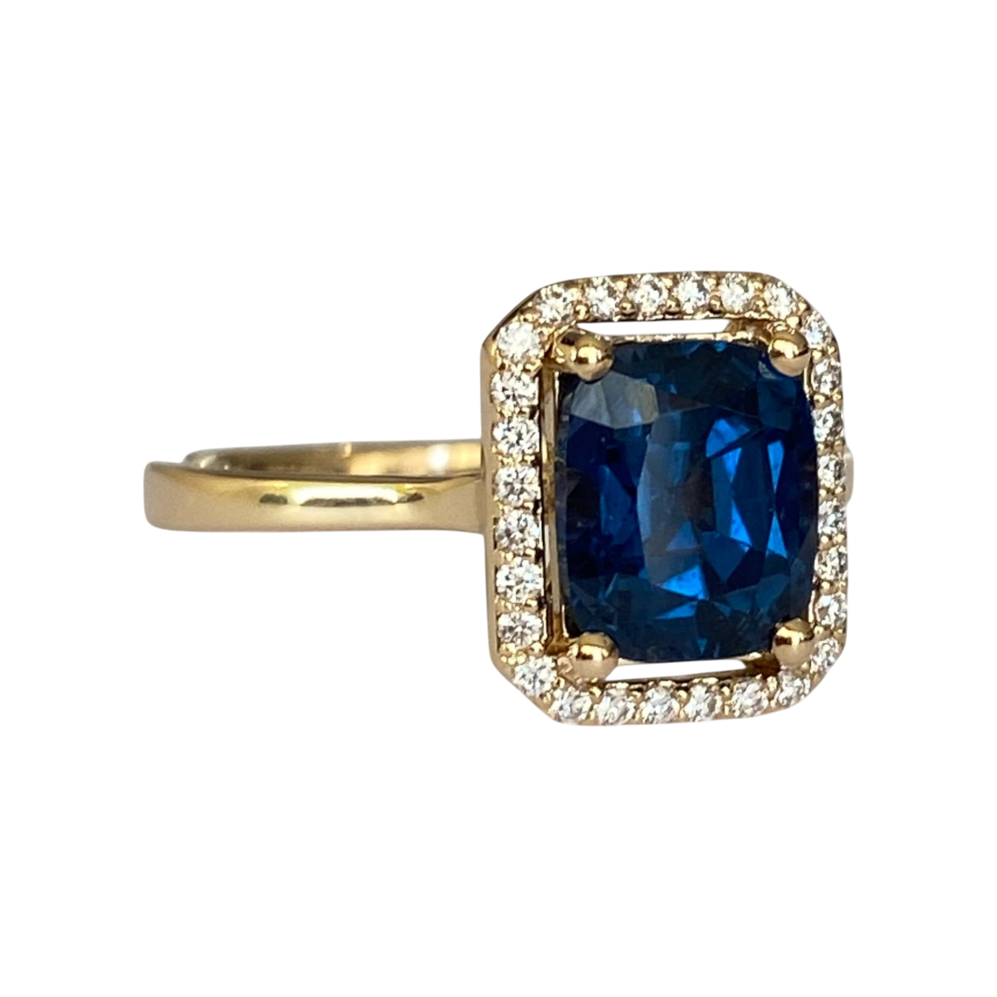Certified 2.13ct Natural color change Spinel and Diamonds 18 kt gold ring
