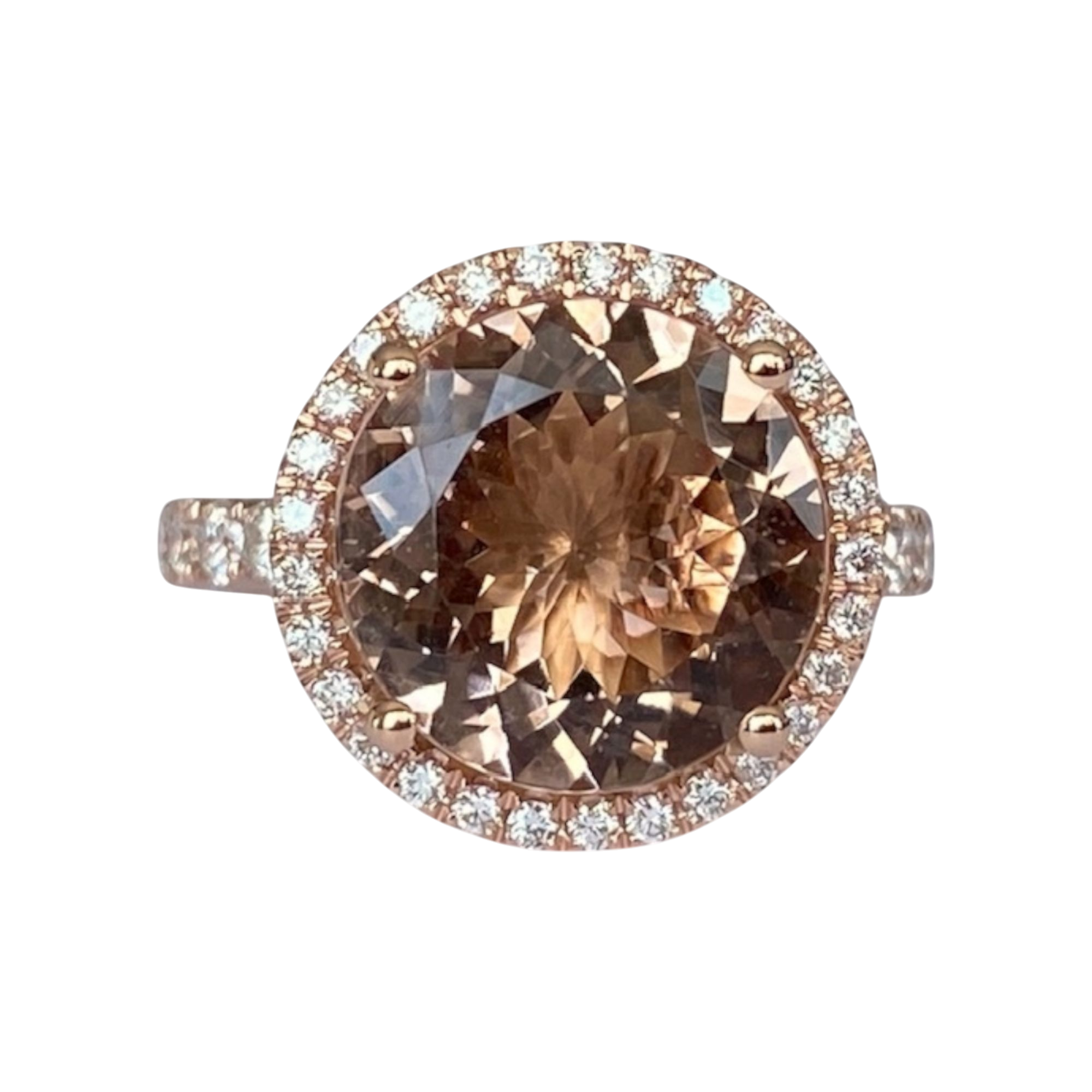 Certified 18 Kt. Pink Gold Ring with 5.10 Ct Morganite and Diamonds