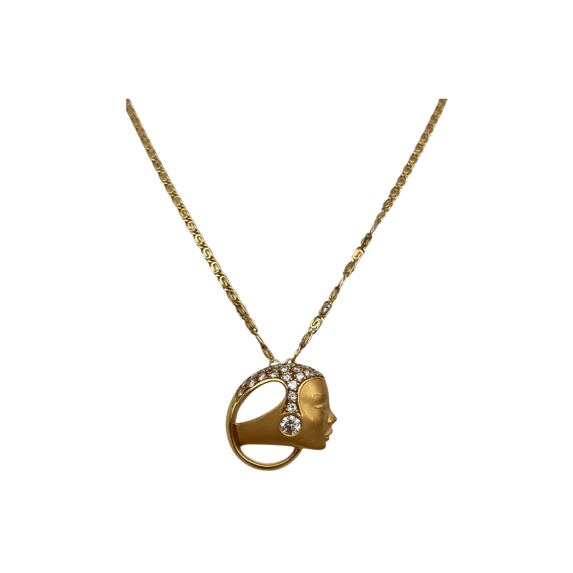 Carrera y Carrera Lady Head 18K Yellow Gold Diamond Pendant – A Masterpiece of Artistry and Elegance