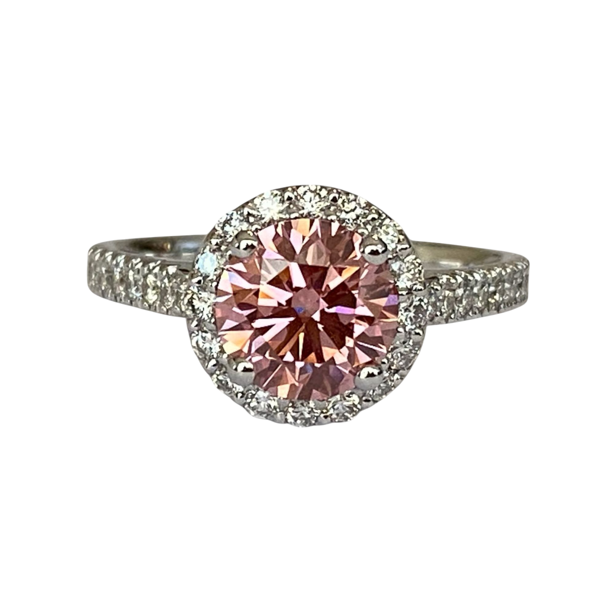 18 kt  Gold Engagement Ring with 1.51 Ct VS1 Pink Lab-Created Diamond and natutal diamonds