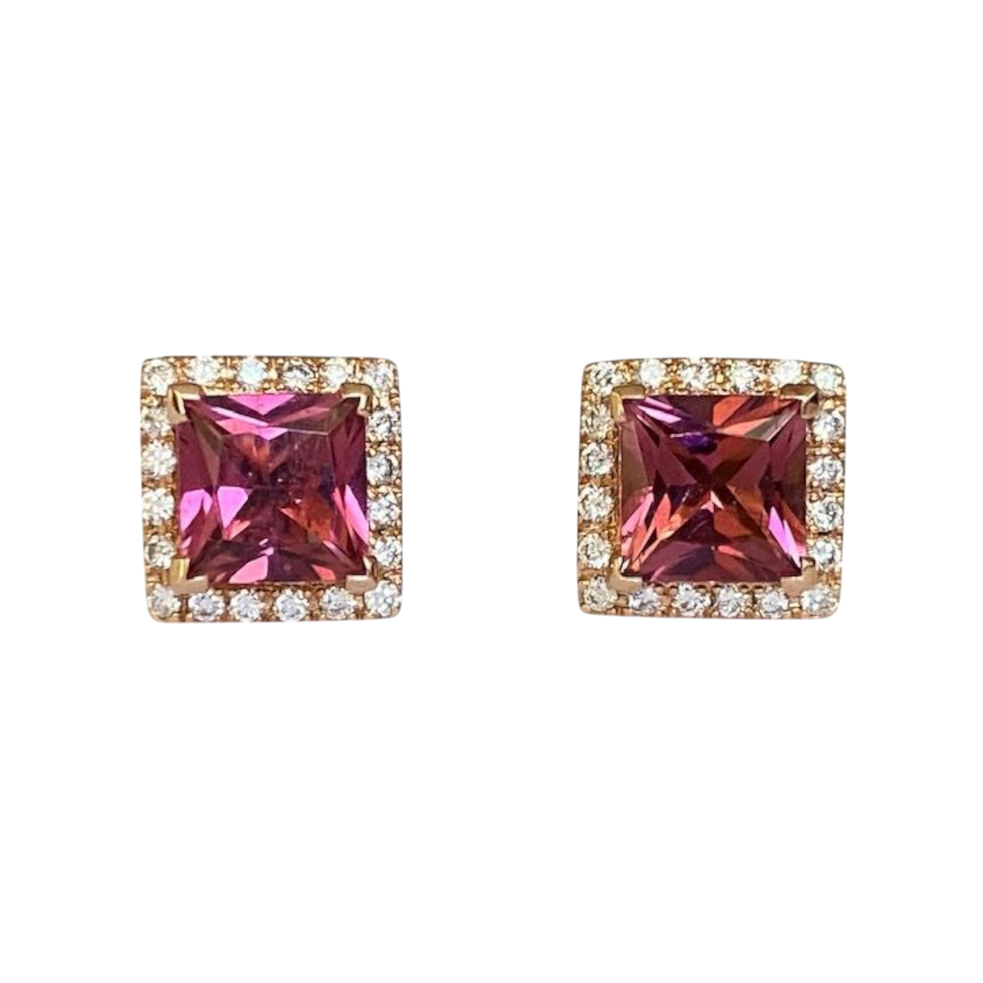 Fred Moes,Pink Gold Diamond  Earrings with Tourmalines