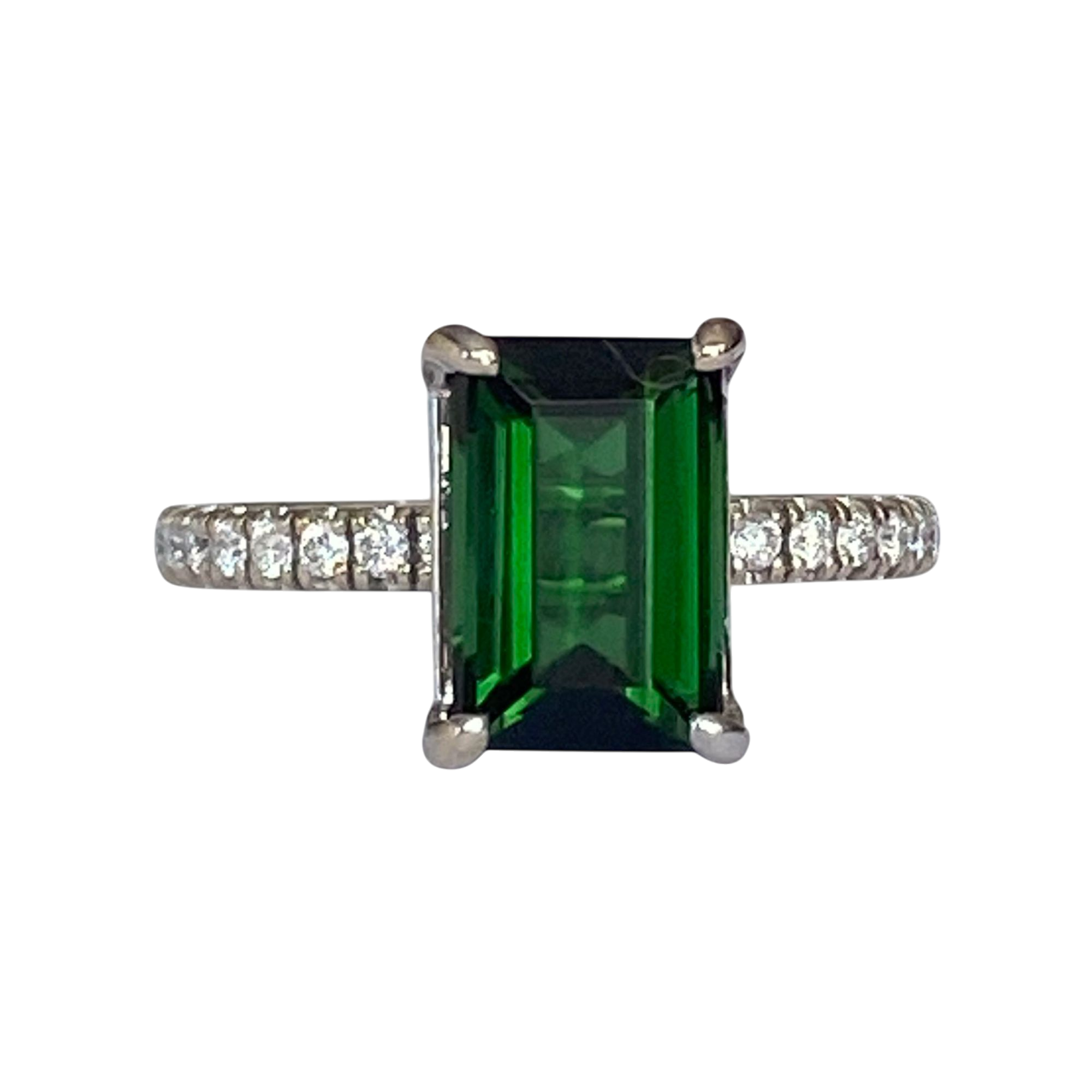 18 Kt White Gold Cocktail Ring with 2.47 Ct Green Tourmaline & Diamonds