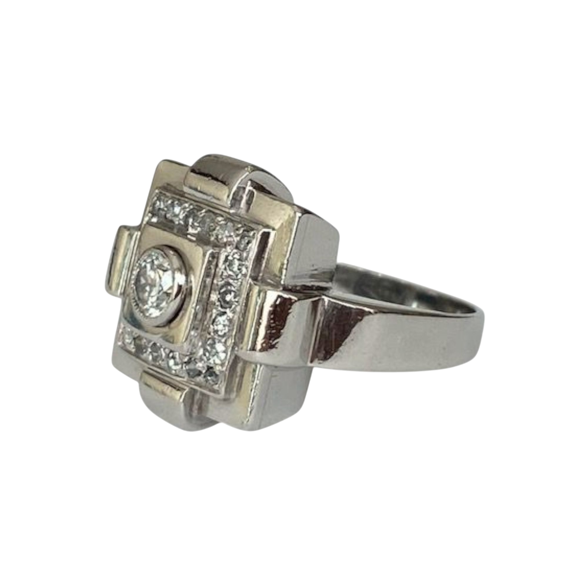 Platina Authentieke  Art Deco Ring with Approx. 0.40 Ct Diamonds