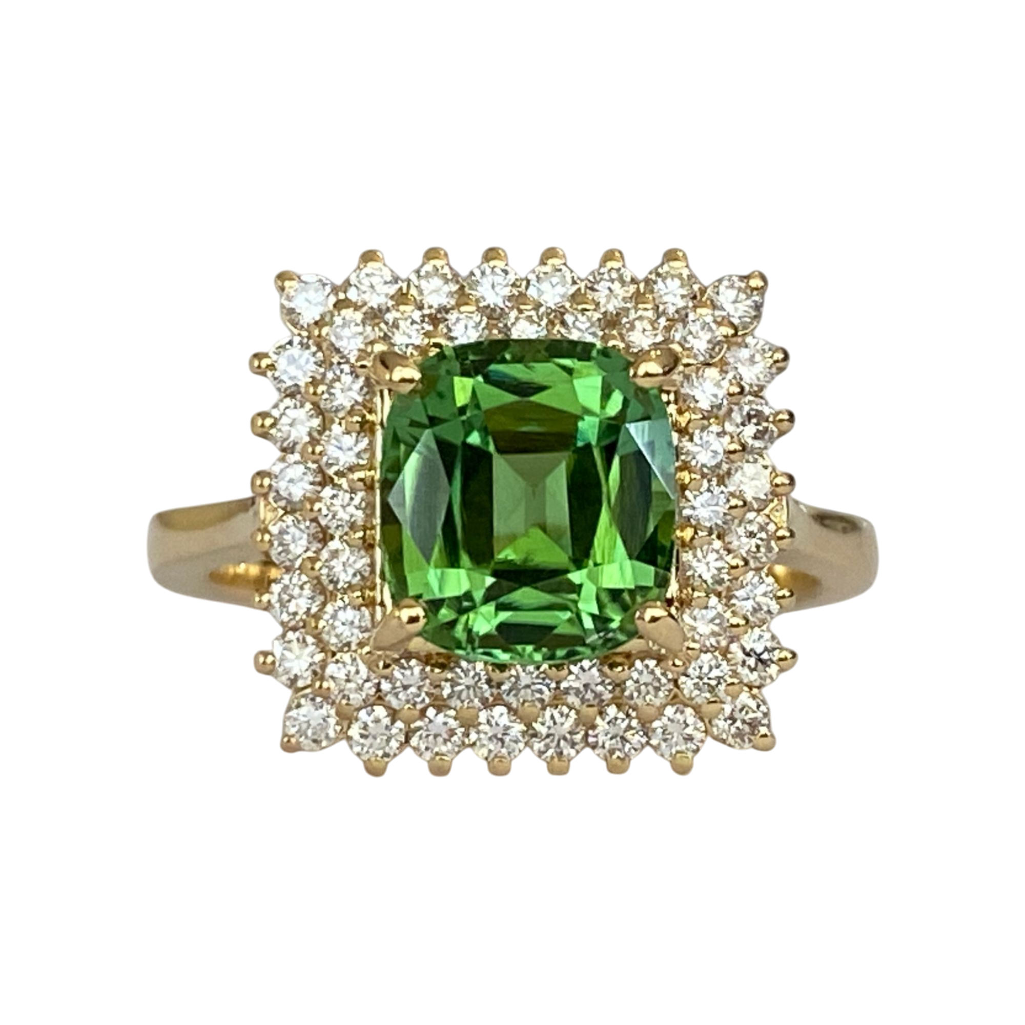 Certified 18K Yellow Gold Ring with 2.50 Ct verdelite Tourmaline& Diamonds