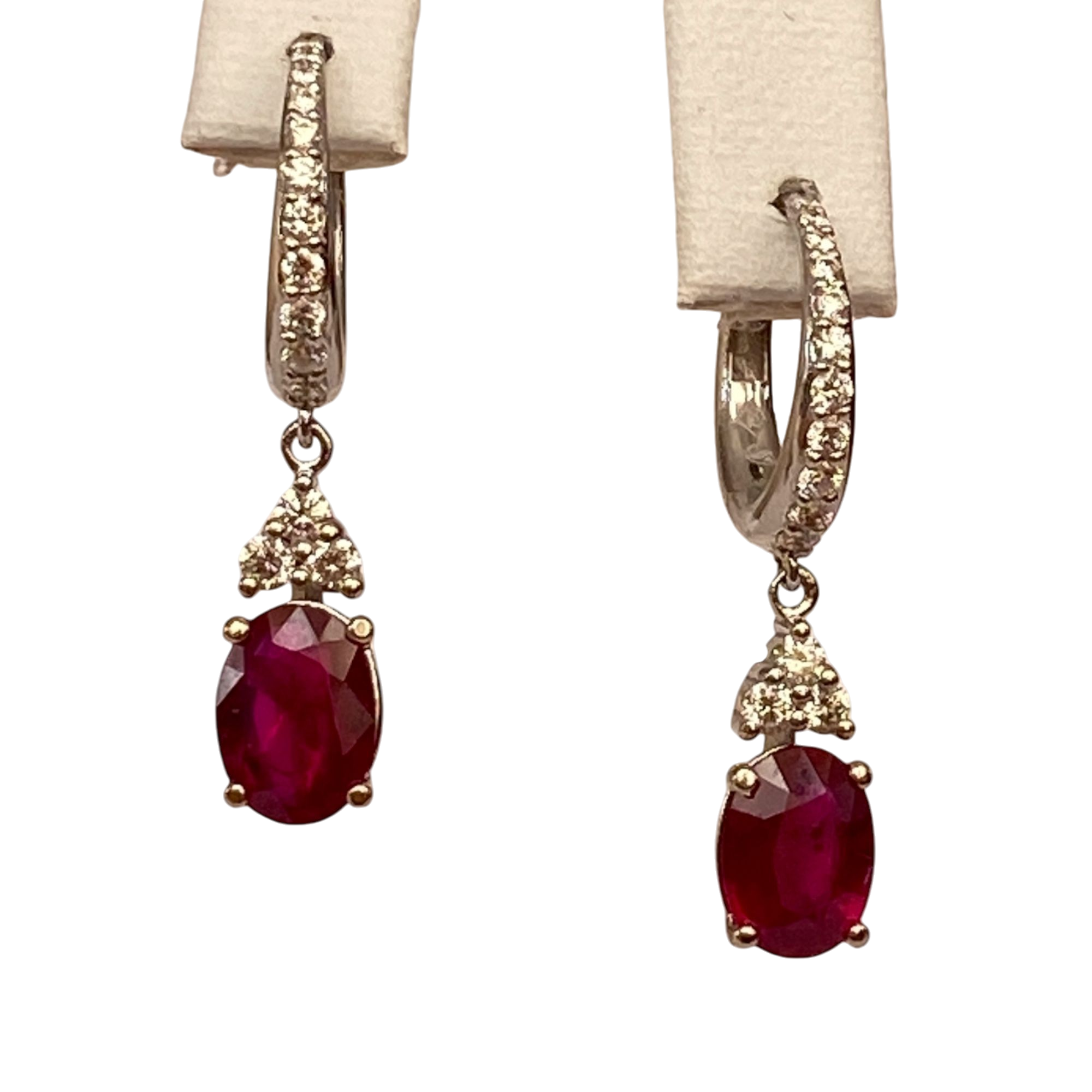 Certified 18 Kt. White Gold Earrings with 2.28 Ct Rubies and Diamonds