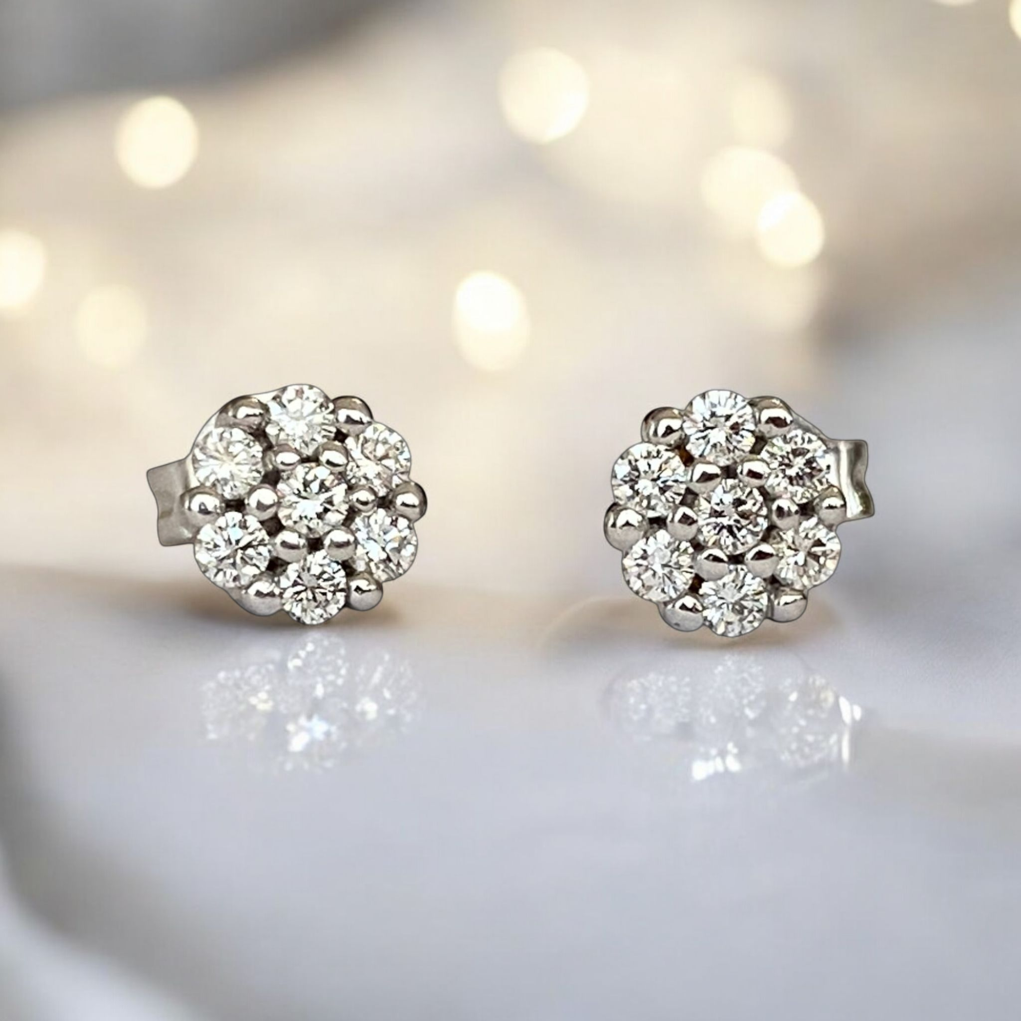 Vintage White Gold Rosette Diamond Earrings – A Timeless Elegance
