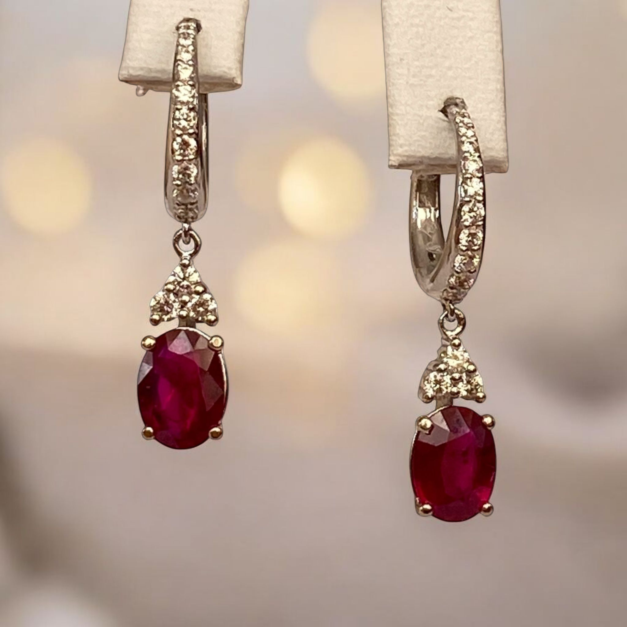 Certified 18 Kt. White Gold Earrings with 2.28 Ct Rubies and Diamonds
