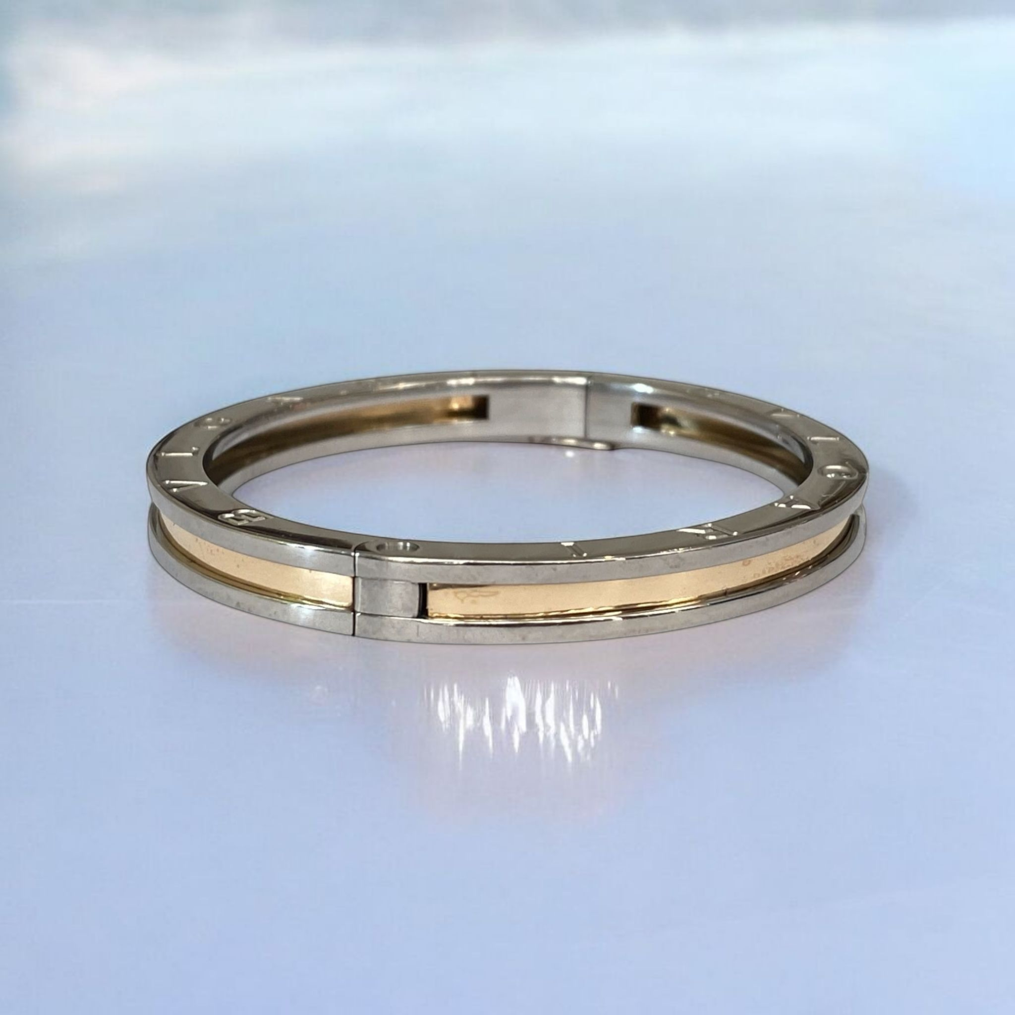 Bvlgari B-Zero1 Bracelet 18K YG Yellow Gold Stainless Steel Bangle Large size!