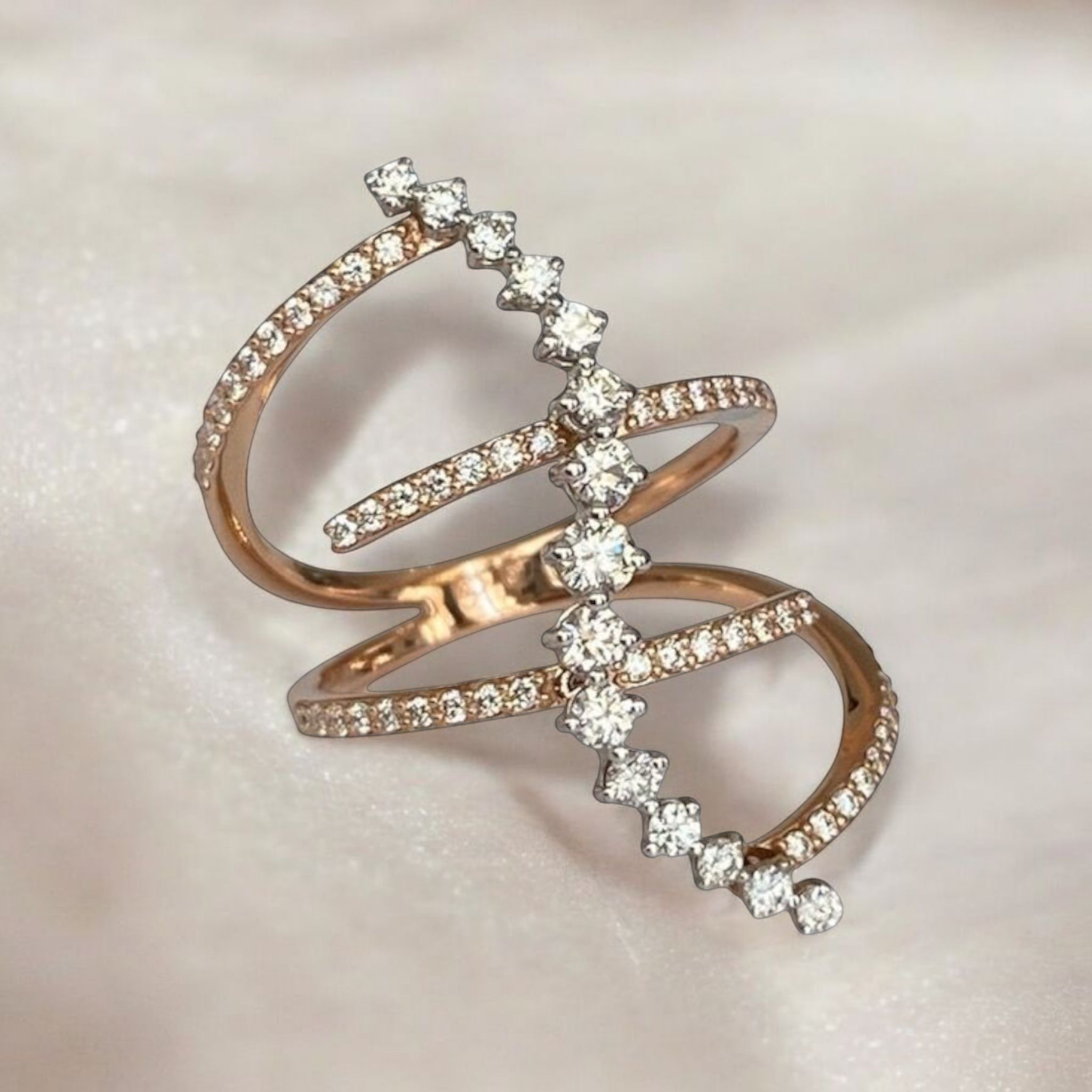 Exquisite diamond pink gold cocktail ring