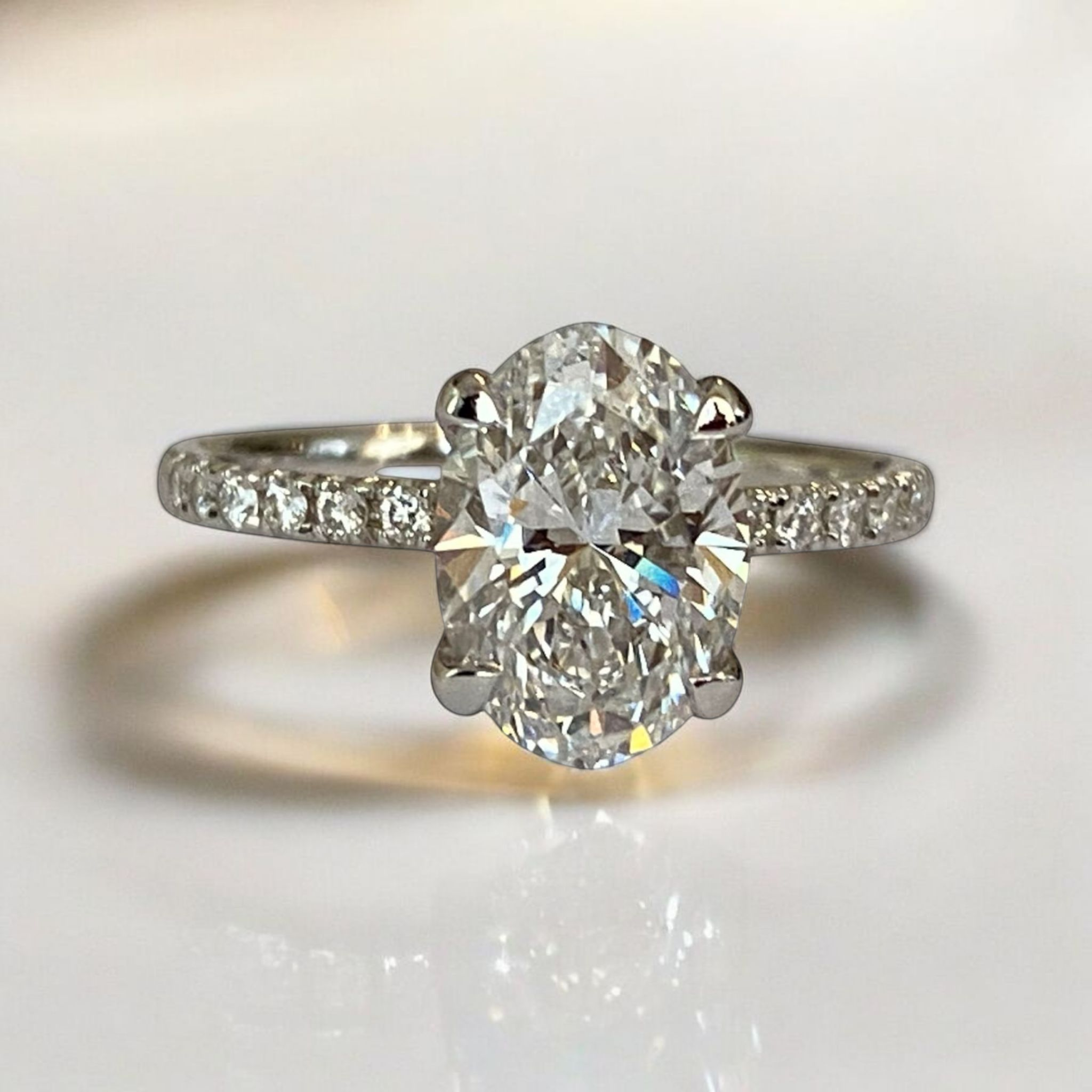 Engagement 18 Kt White Gold Ring with 2.10 Ct Lab-Grown Diamond and Natural Diamonds