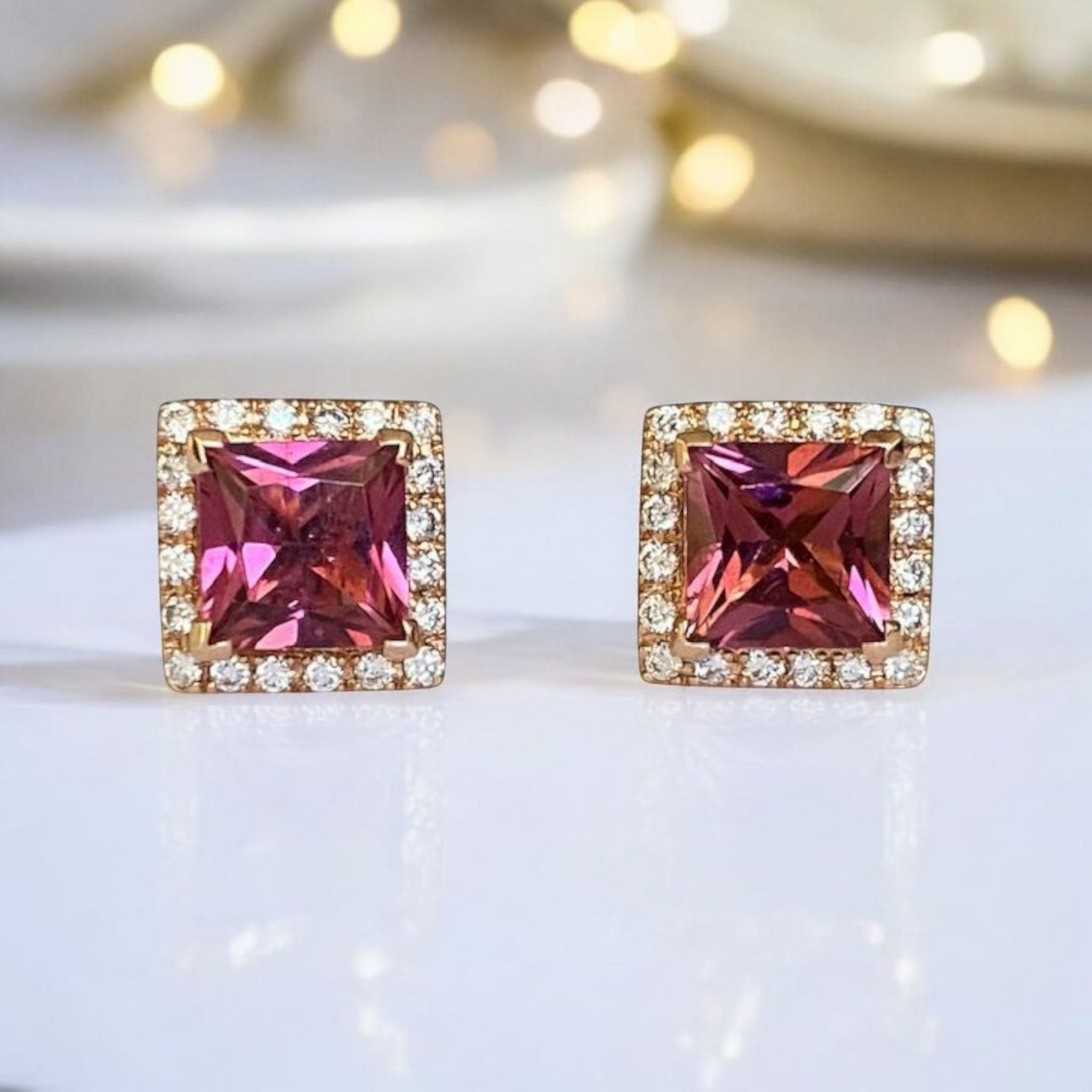 Fred Moes,Pink Gold Diamond  Earrings with Tourmalines