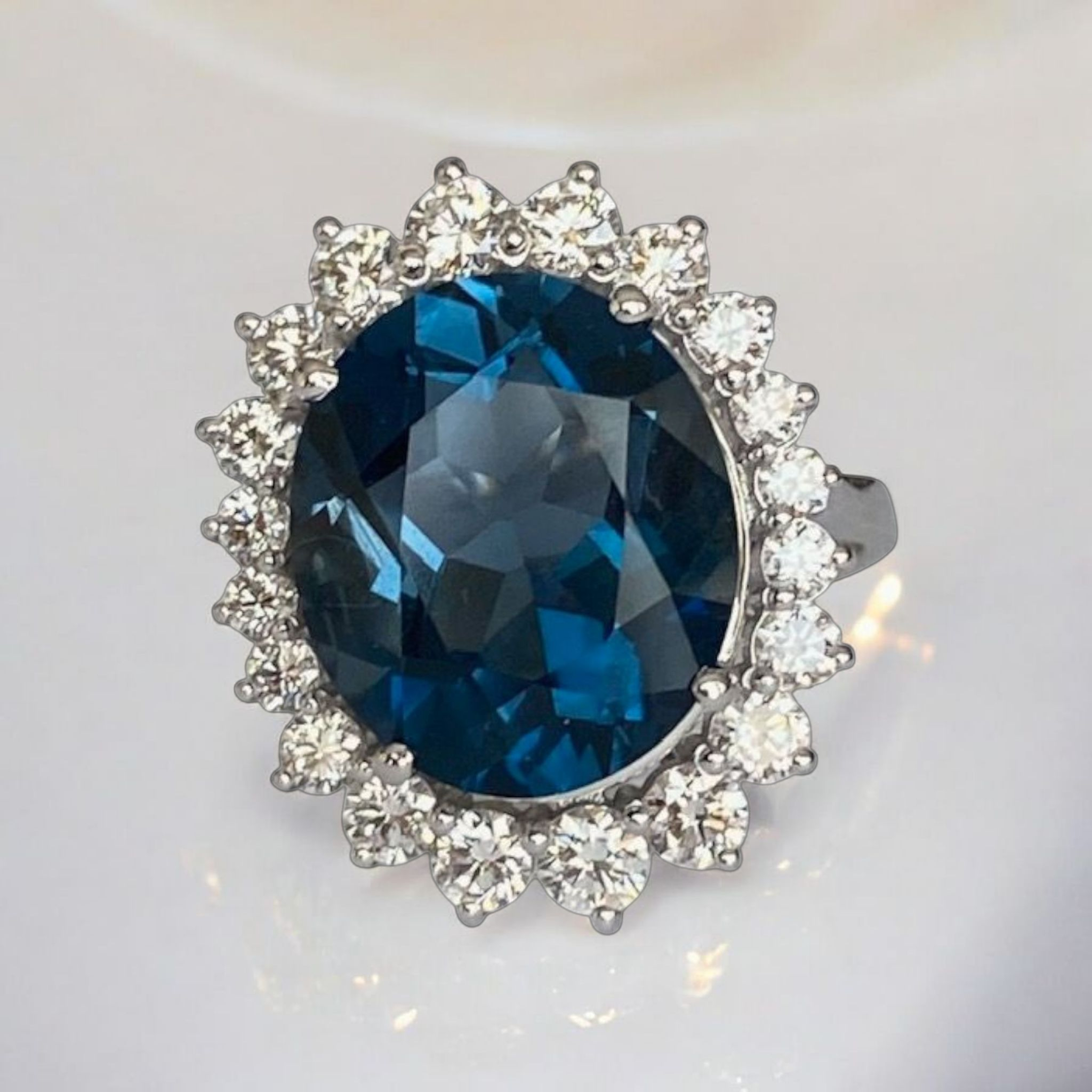 7.00 Ct London Blue Topaz & Diamond Cocktail Ring