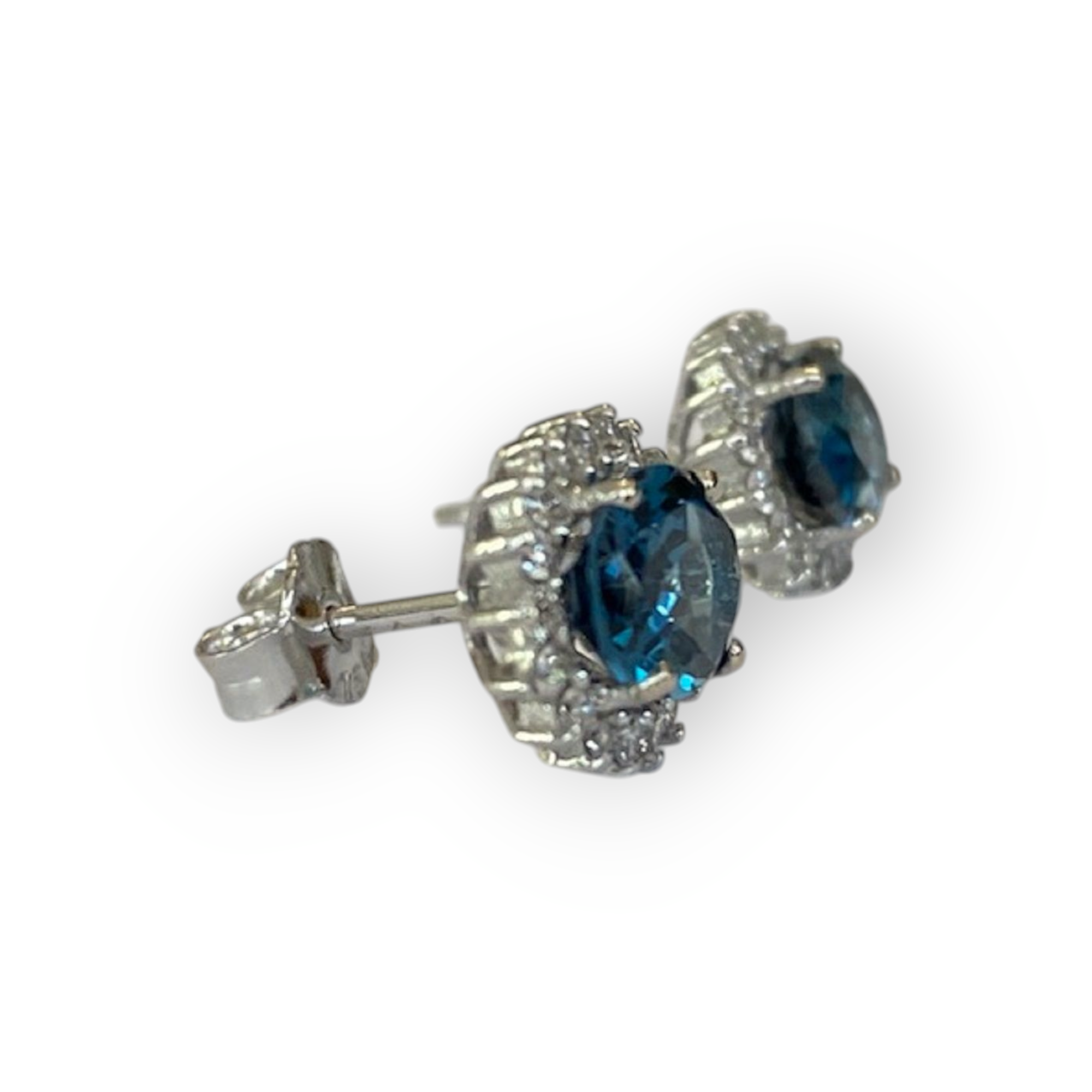 White Gold Stud Earrings with 2.50 Ct Topaz and Diamonds