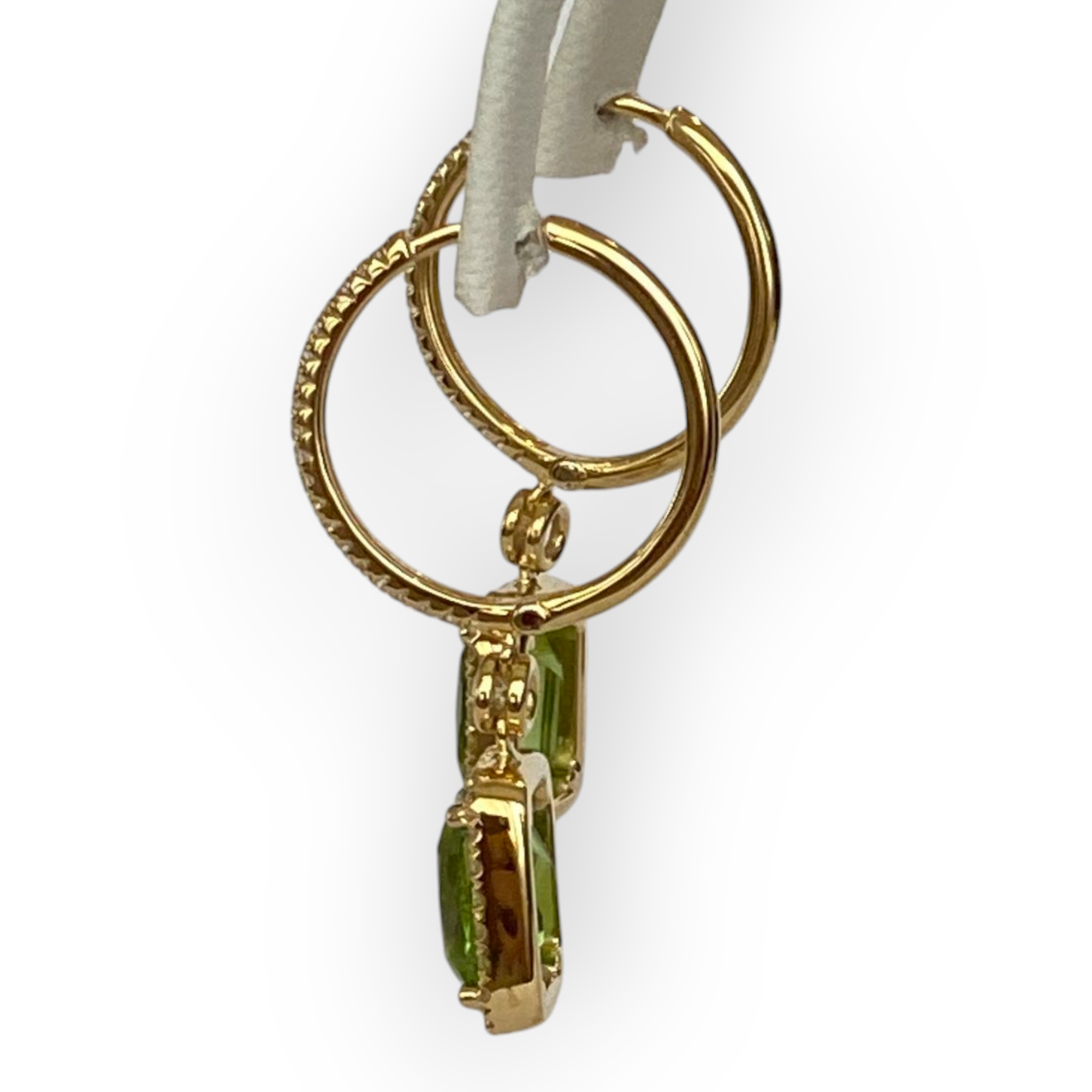 Lime Green Peridot & Diamond Earrings in 18 Kt Yellow Gold