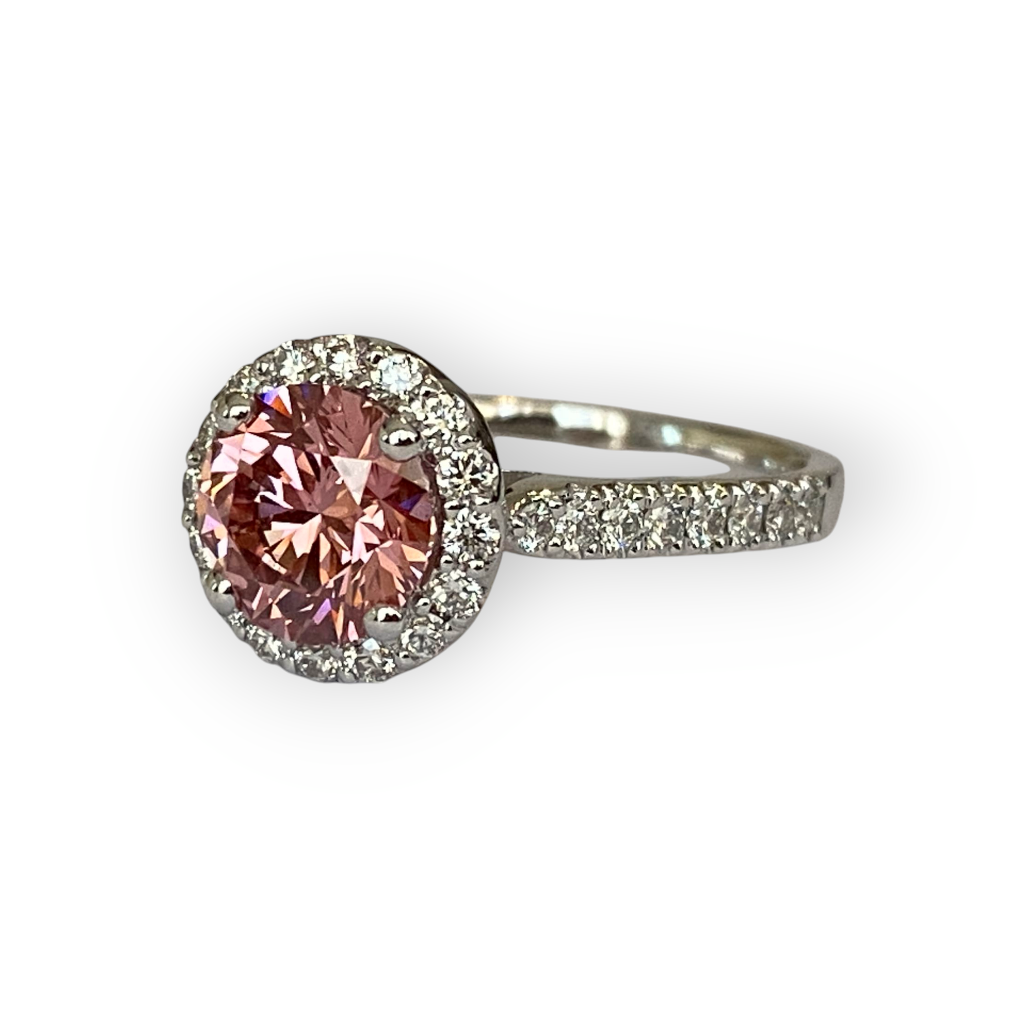 18 kt  Gold Engagement Ring with 1.51 Ct VS1 Pink Lab-Created Diamond and natutal diamonds