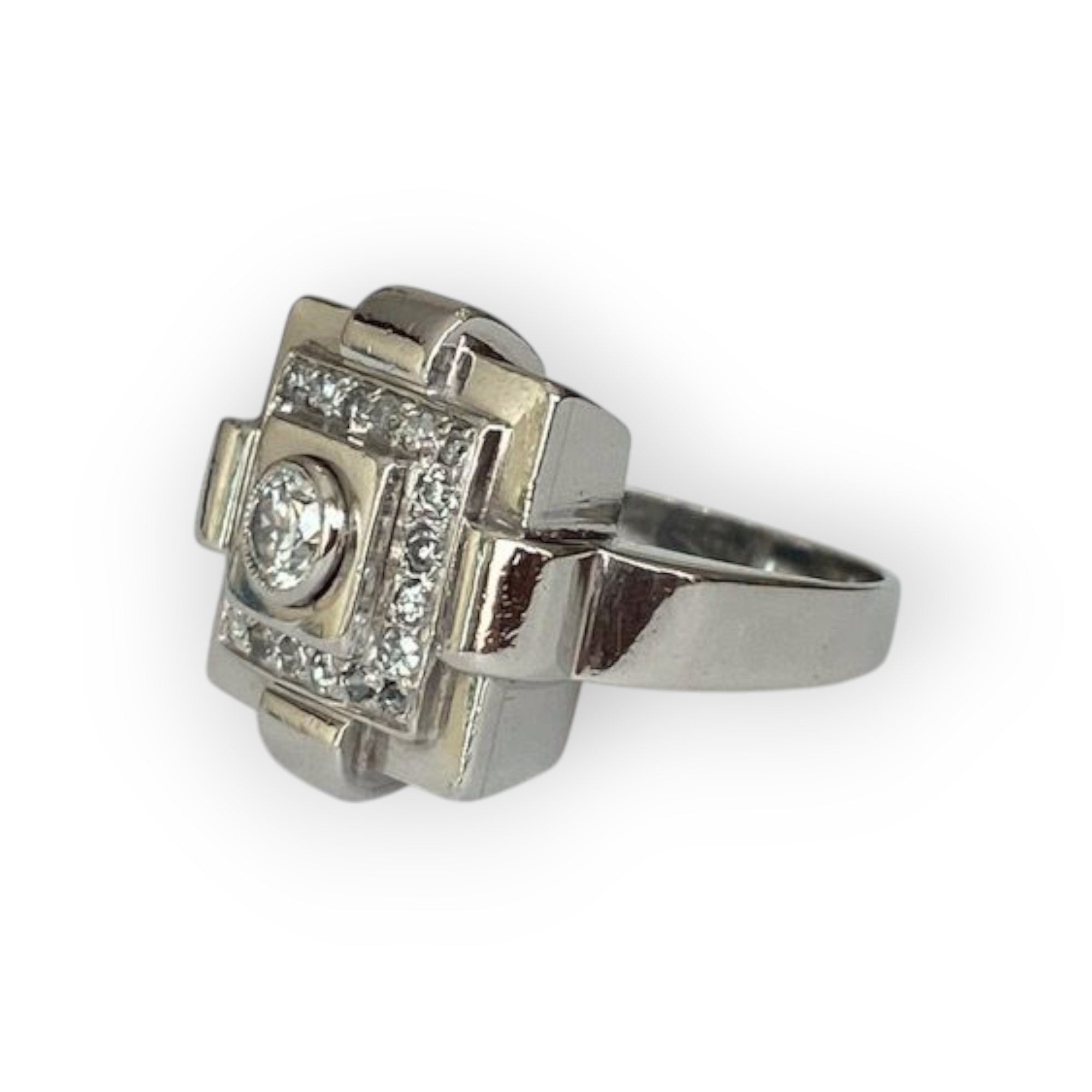 Platina Authentieke  Art Deco Ring with Approx. 0.40 Ct Diamonds