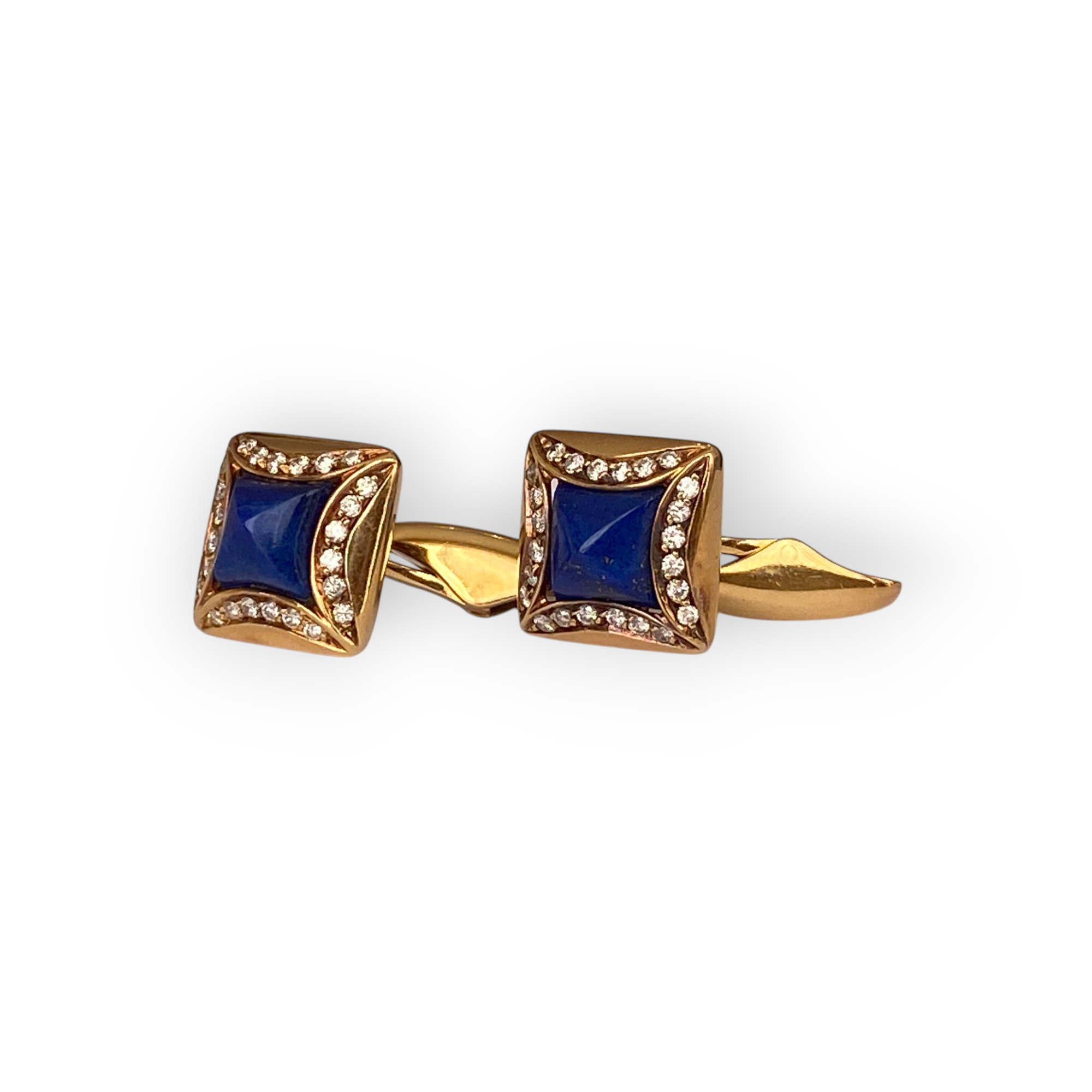 Yellow Gold Cufflinks Lapis Lazulis and Diamonds