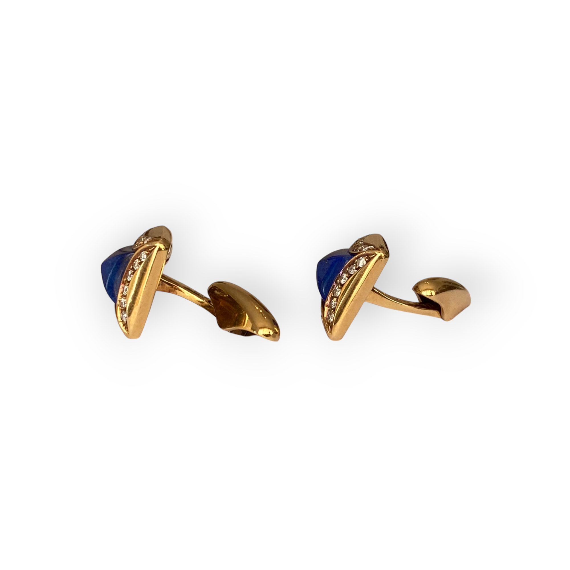 Yellow Gold Cufflinks Lapis Lazulis and Diamonds