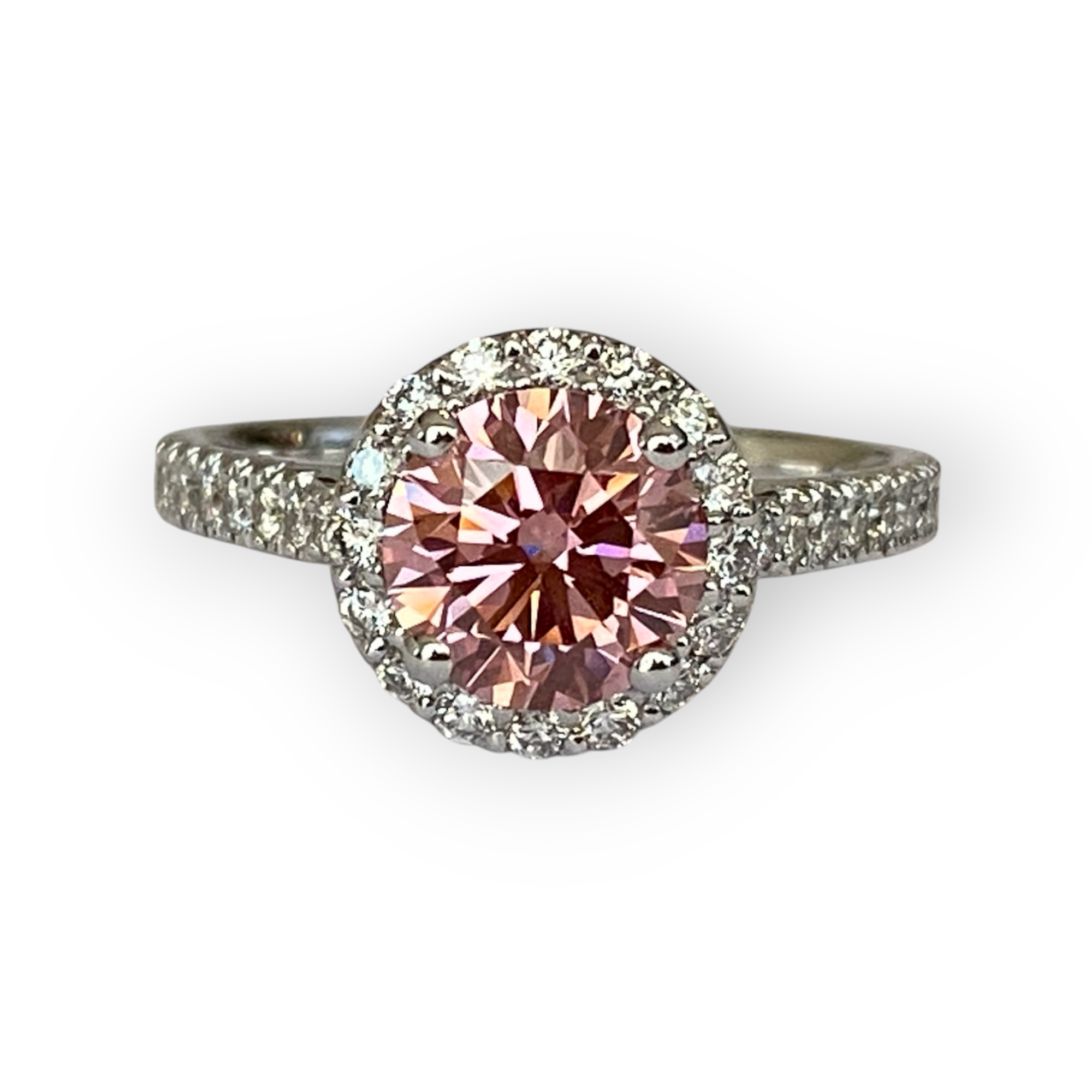 18 kt  Gold Engagement Ring with 1.51 Ct VS1 Pink Lab-Created Diamond and natutal diamonds