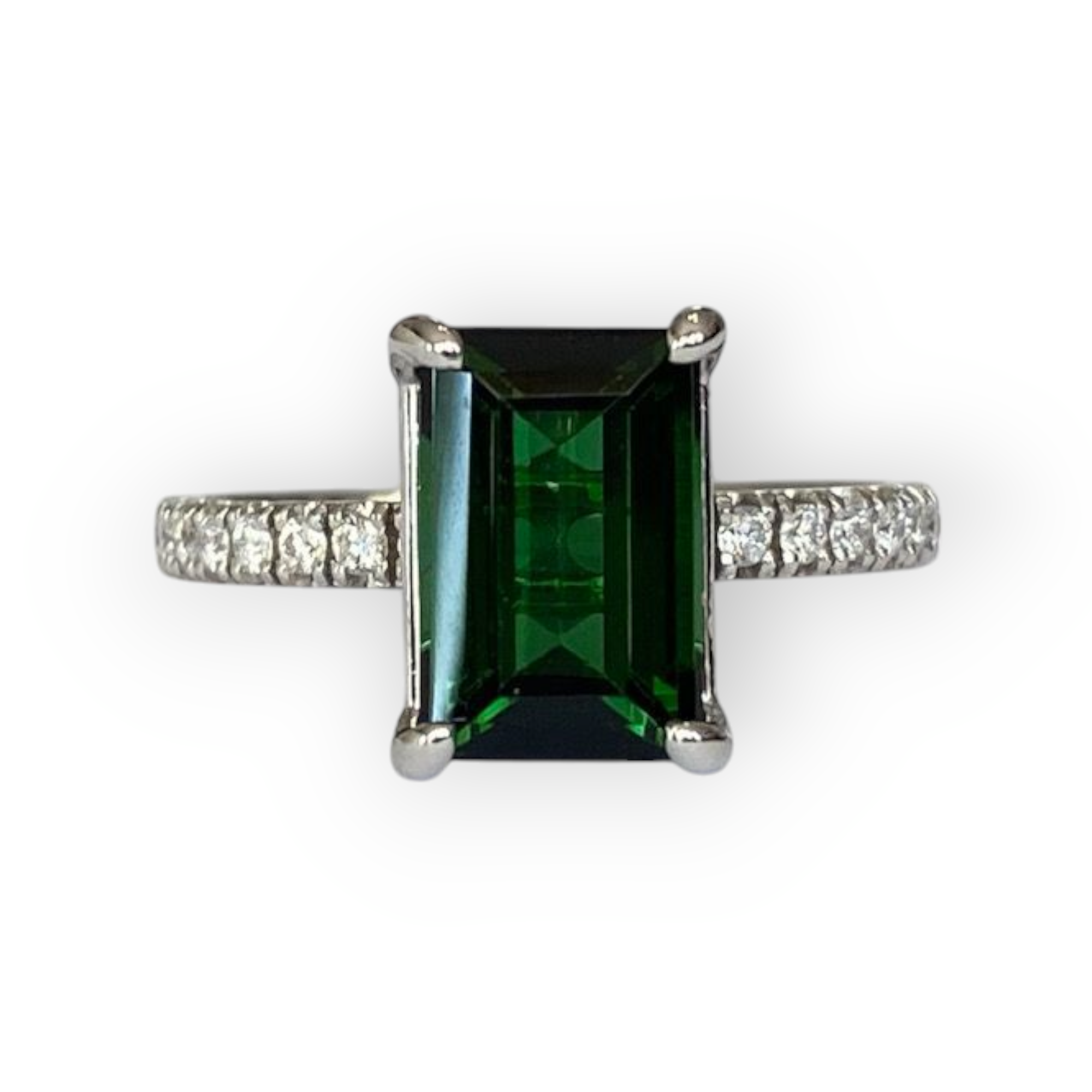 18 Kt White Gold Cocktail Ring with 2.47 Ct Green Tourmaline & Diamonds