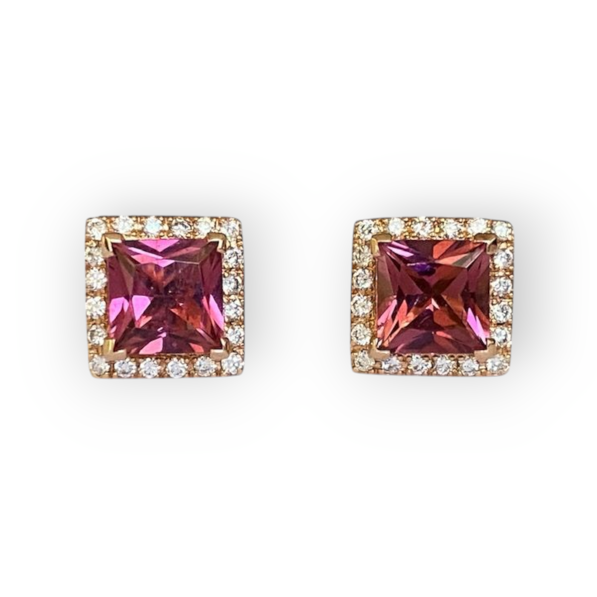 Fred Moes,Pink Gold Diamond  Earrings with Tourmalines
