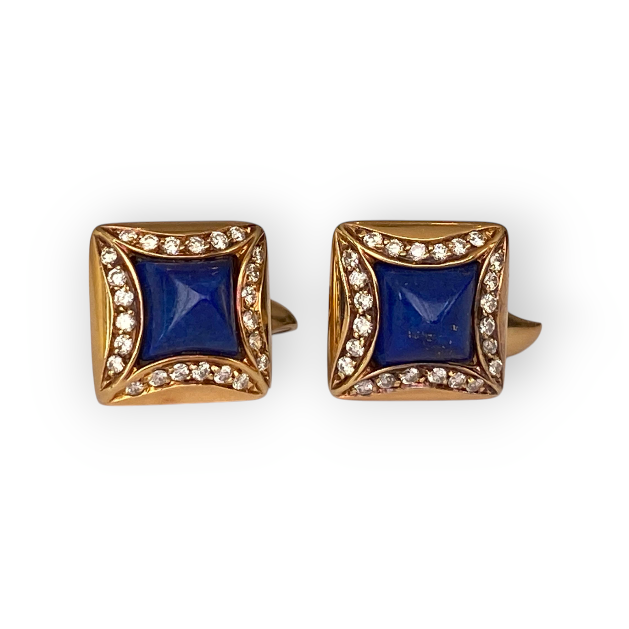 Yellow Gold Cufflinks Lapis Lazulis and Diamonds