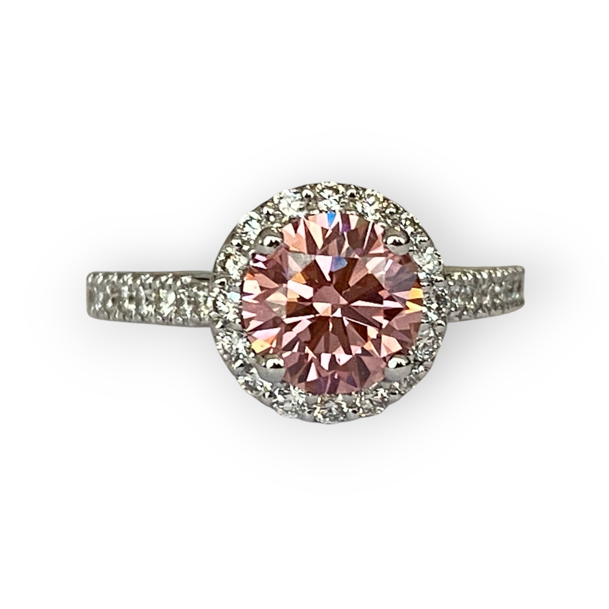 18 kt  Gold Engagement Ring with 1.51 Ct VS1 Pink Lab-Created Diamond and natutal diamonds
