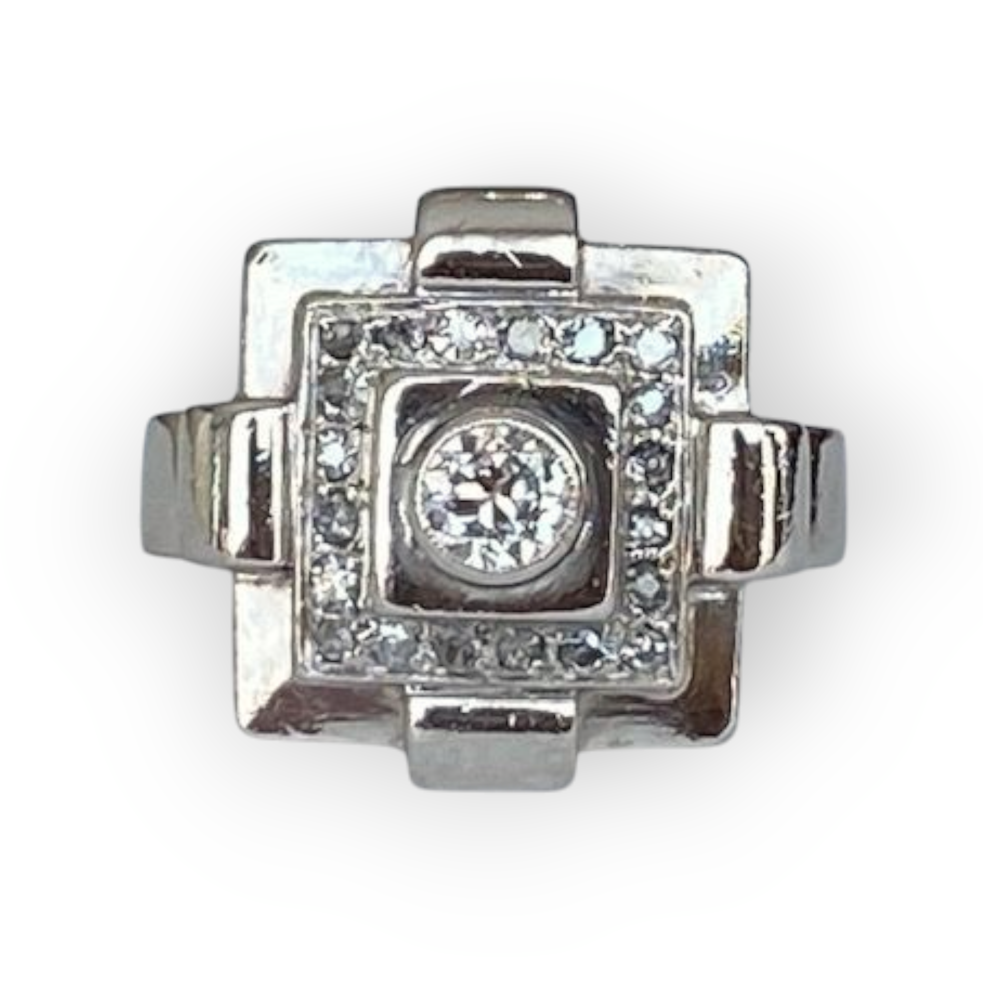 Platina Authentieke  Art Deco Ring with Approx. 0.40 Ct Diamonds
