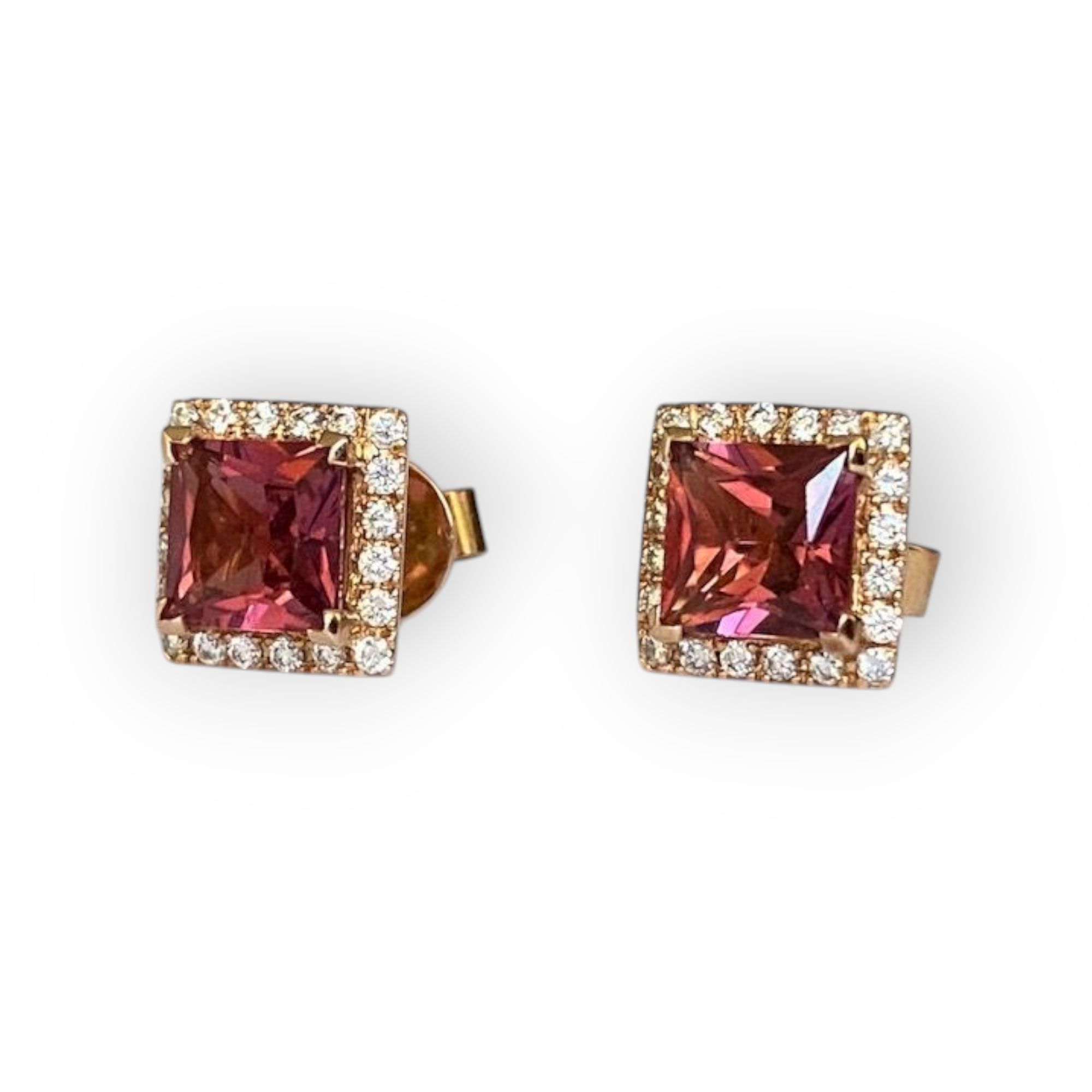 Fred Moes,Pink Gold Diamond  Earrings with Tourmalines