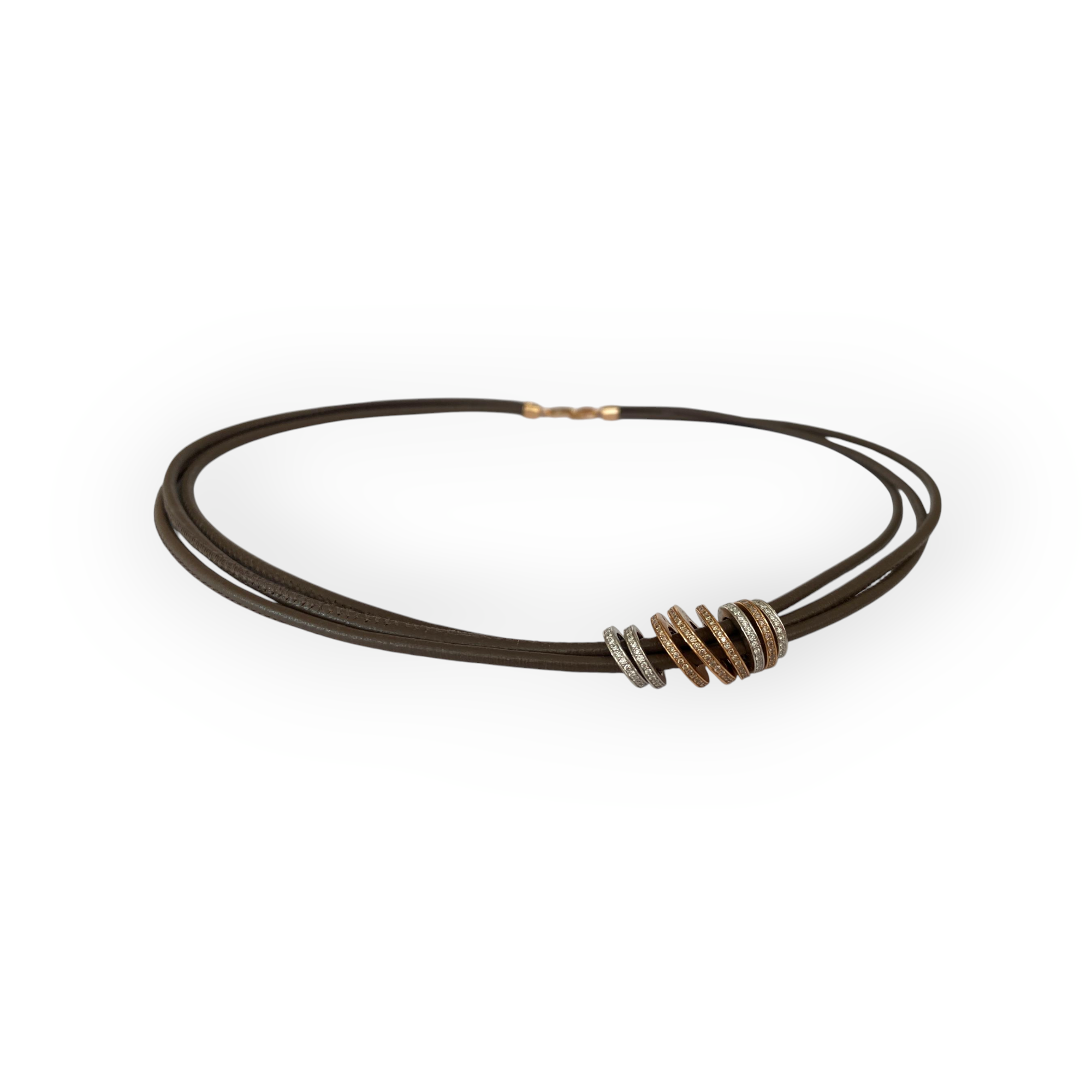 Noor Diamond & Leather Necklace – 18 Kt Rose Gold Loop Model